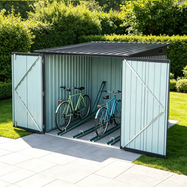 物置 屋外 戸外収納庫 自転車 大容量 スチール 両開きドア 施錠可能 防さび ベランダ 防水 ガーデニング 庭