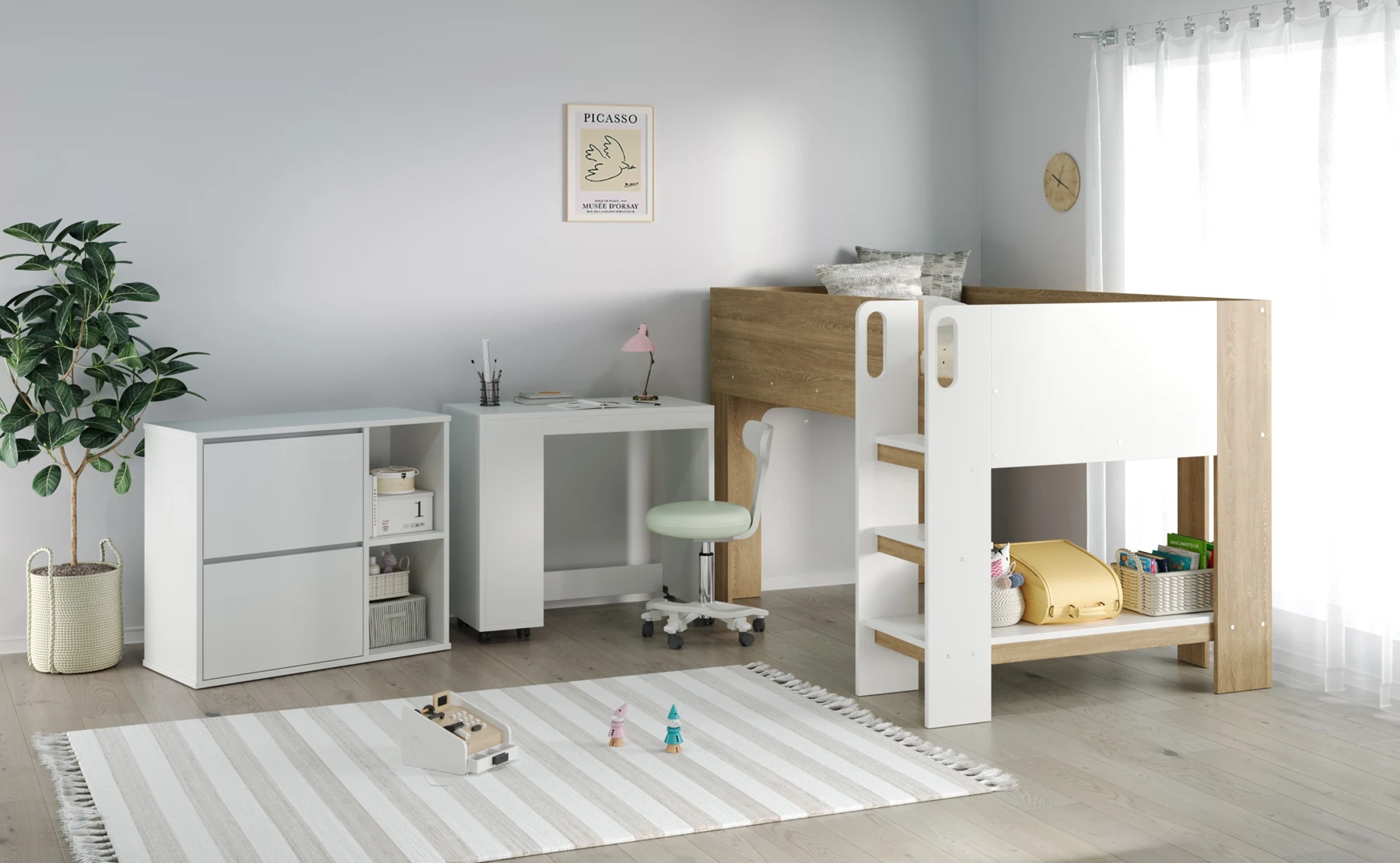 【3梱包】システムベッド 3点セット 分離可能 高さ120cm シングル デスクベッド ロータイプ ハシゴ 学習机 すのこ キャビネット 収納棚 引き出し システムベッドデスク 本棚 収納 ブックシェルフ ロフト ベッドロフトシステムベッド セット 木製ベッド 子供部屋 大人