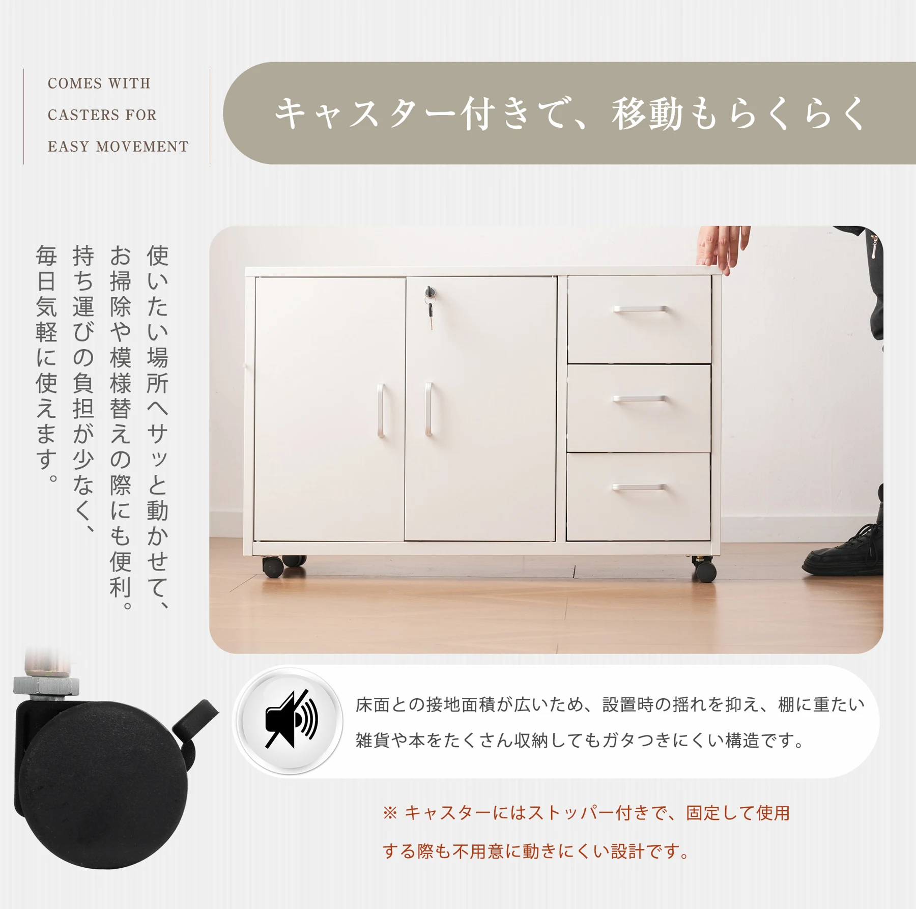 キャビネット スチール製 デスクワゴン 引き出し サイドボード チェスト 収納棚 リビングボード 両開き扉 大容量収納 テレビ台 作業台 間仕切りカウンター タンス 漫画 衣類 収納 おしゃれ リビング 寝室 ランドリーチェ 組立品
