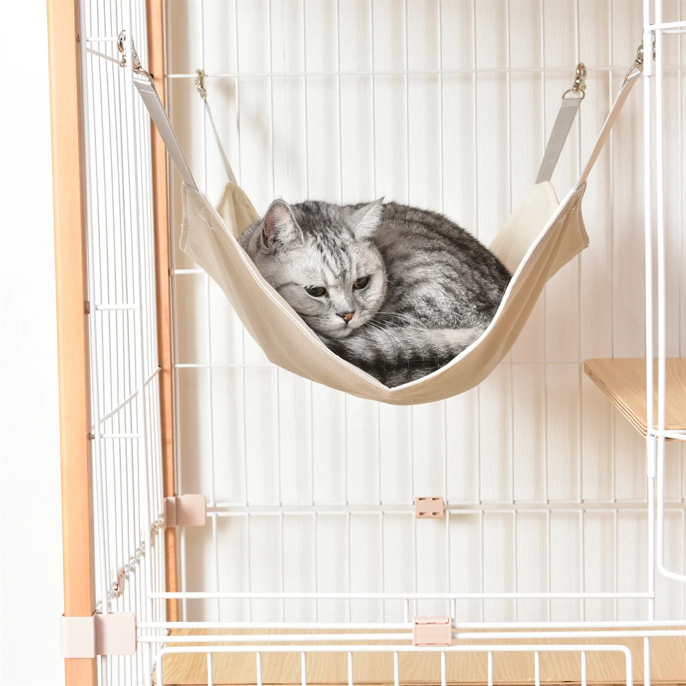 猫 キャットケージ ケージ 木製 キャットハウス ネコ ハウス 留守番 保護 脱走防止 多頭飼い 多頭 スチール 二段 (ナチュラル)