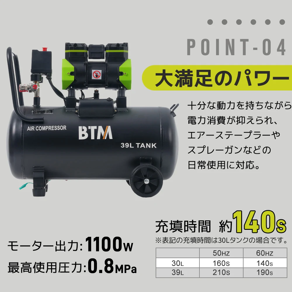 【30L ブラック】エアーコンプレッサーエアコンプレッサー静音 ハイパワー 高速充填 オイルレス コンプレッサー 業務用 DIY 空気入れ