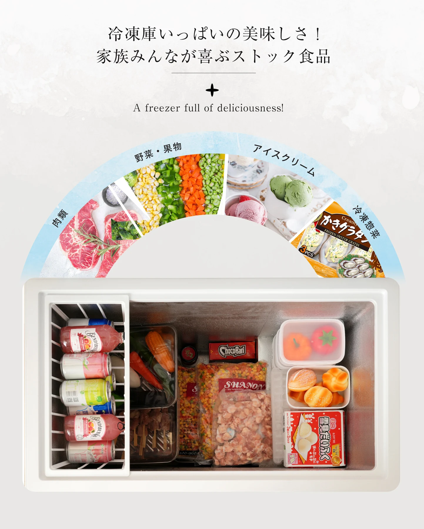 冷凍庫 198L 家庭用 業務用 ノンフロン チェストフリーザー 上開き バスケット付き フリーザー ストッカー 冷凍 省エネ スリム 冷凍冷蔵庫 温度調整 氷 静音 大容量 食品 冷凍食品 ストック キッチン家電