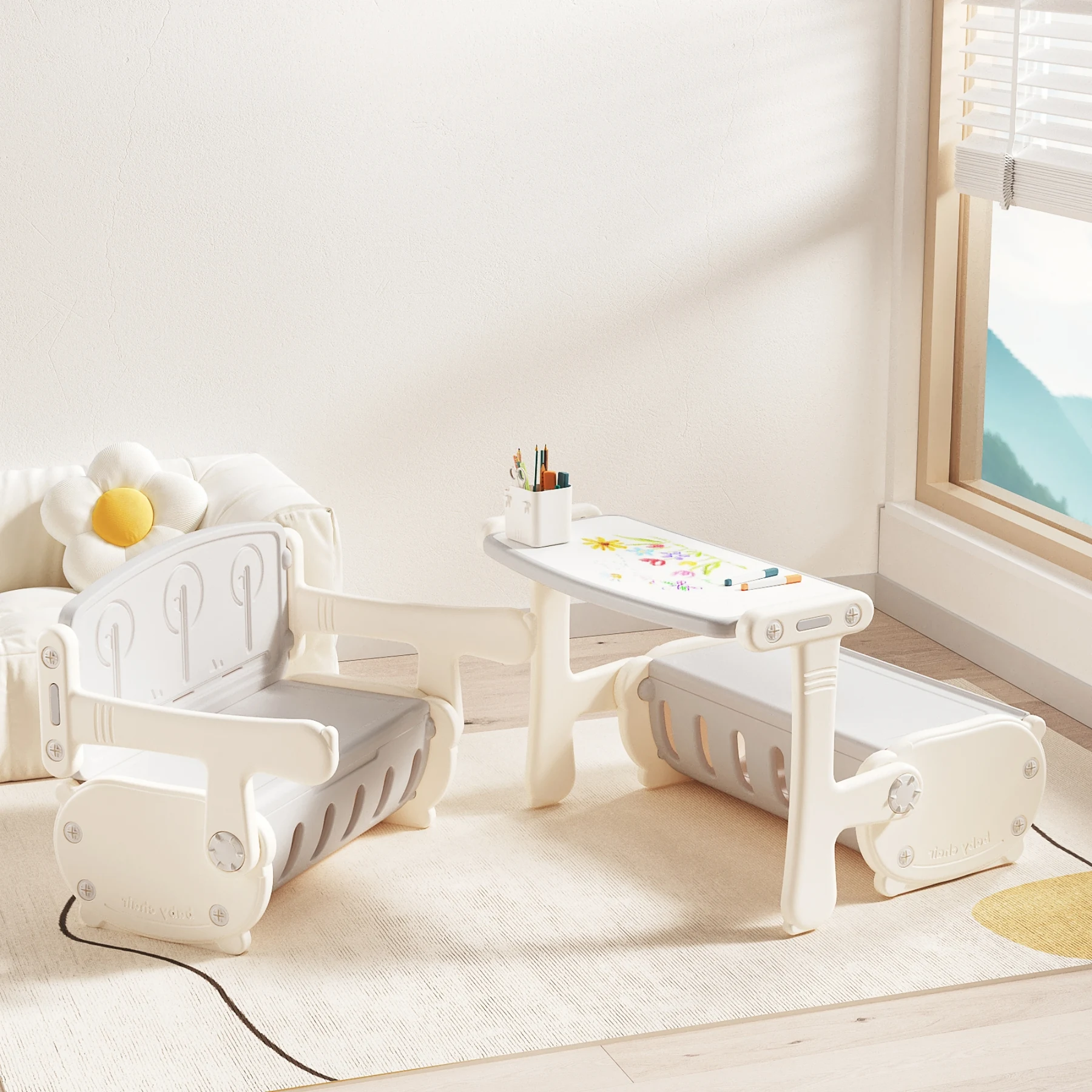 一体式デスク&チェア 子供用テーブル テーブルセット キッズデスク キッズチェア 子供机 学習デスク 机 幼児机 学習机 収納付き キッズテーブル 子供チェア キッズデスク プレゼント 1~6才