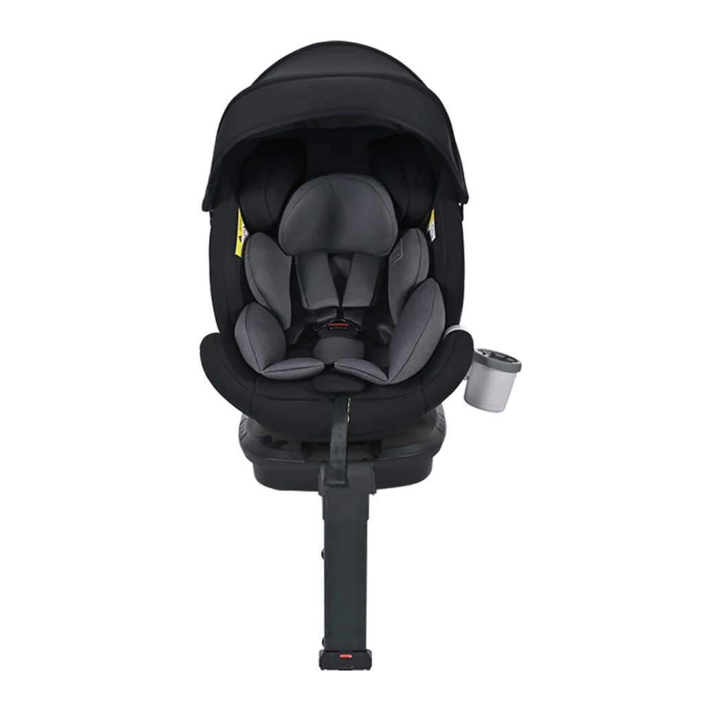 【ドリンクホルダー追加】【サーポットレッグ】チャイルドシート 新生児 ISOFIX 0歳～12歳 360度回転式 40～150cm ジュニアシート 調節可能 洗える 超広いキャノピー付き ベビーシート 出産祝い 車【ブラック+ダークグレー】