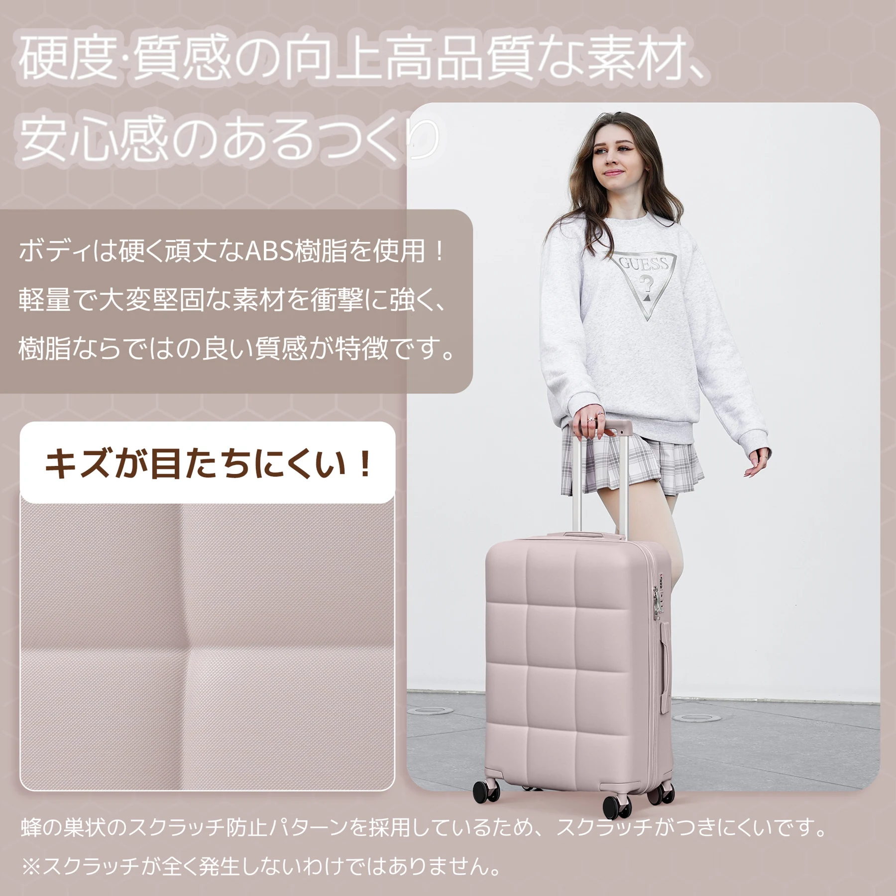 【新色登場】TANOBI スーツケース Mサイズ TSAロック搭載 フック/台座/ストッパー付き ダブルキャスター スムーズ静音 ABS樹脂 頑丈 軽量 かわいい おしゃれ キャリーケース キャリーバッグ 電車移動 海外旅行 修学旅行【ダークグレー】