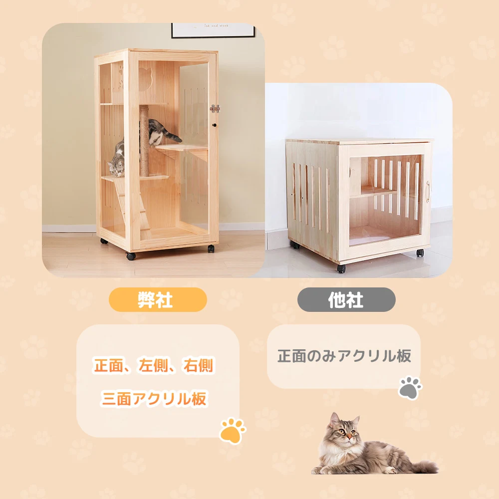 猫 ケージ キャットケージ ケージ 木製 猫 3段 高級感 ワイド 多頭飼い ペットケージ 猫ゲージ 大型 隠れ家 キャスター付き 多段 留守番 保護 脱走防止 幅広い 据え置き ペット用品 猫用品 おしゃれ