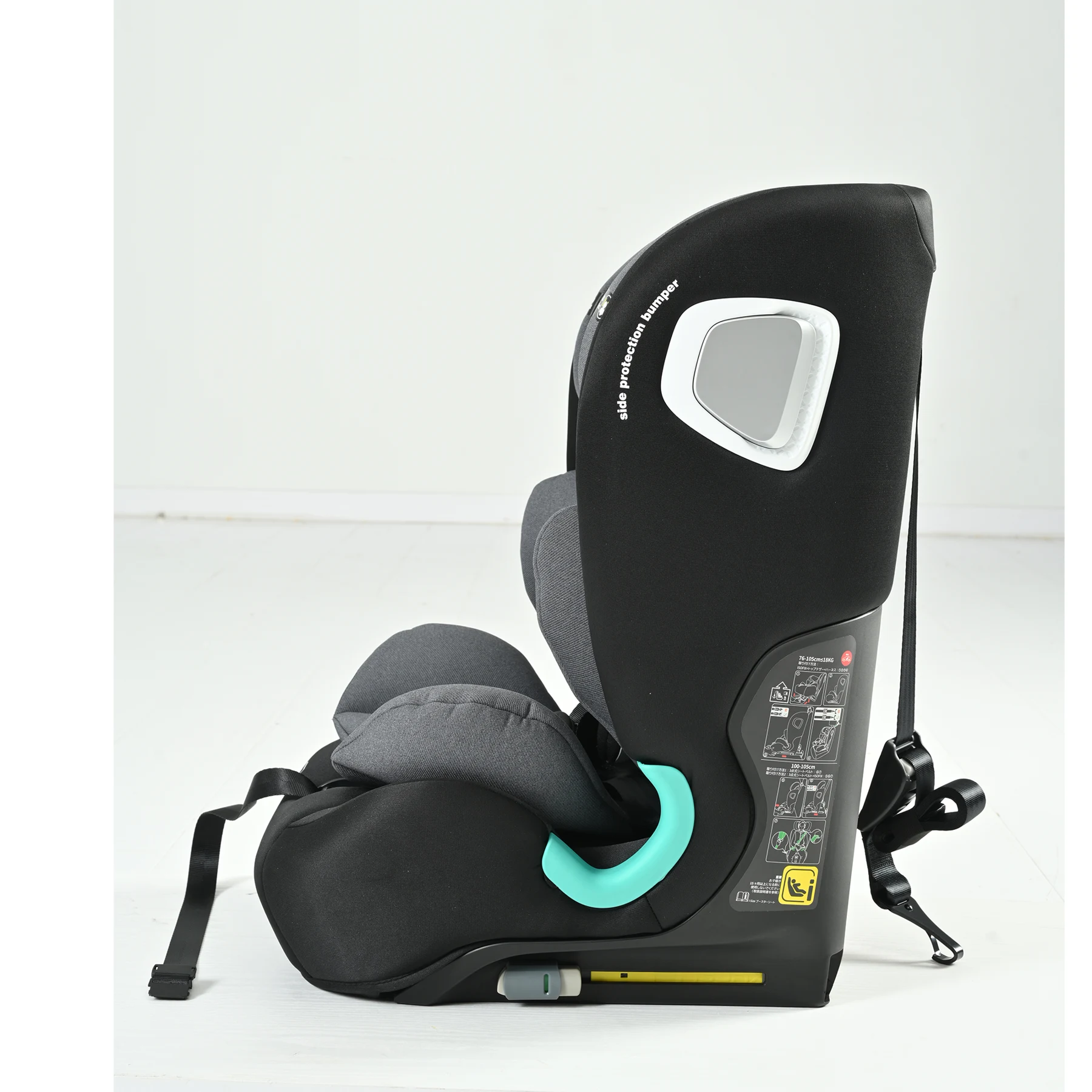 【トップテザー】安全基準R129 チャイルドシート ISOFIX 約15ヶ月~12歳 76~150cm ジュニアシート 調節可能 洗える ベビーシート 出産祝い 車【ブラック+ダークグレー】