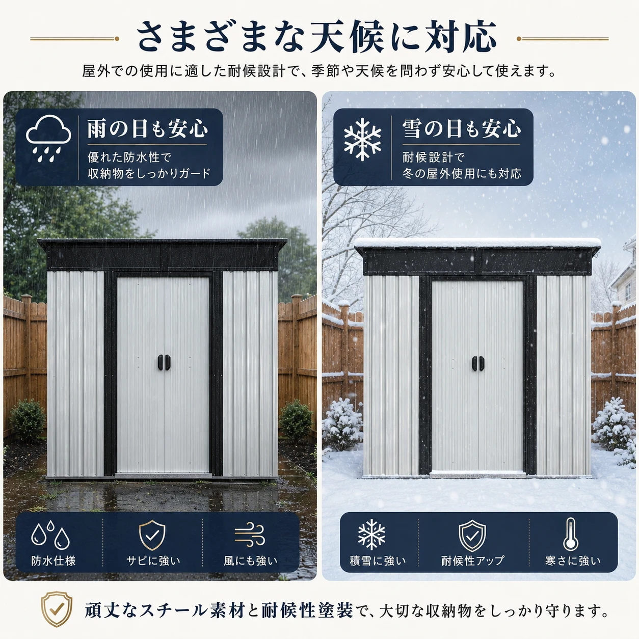 物置 屋外 戸外収納庫 スチール 幅195*奥行き150*高180 引き戸両開きタイプ 換気口付き 防さび ベランダ 防水 ガーデニング 庭