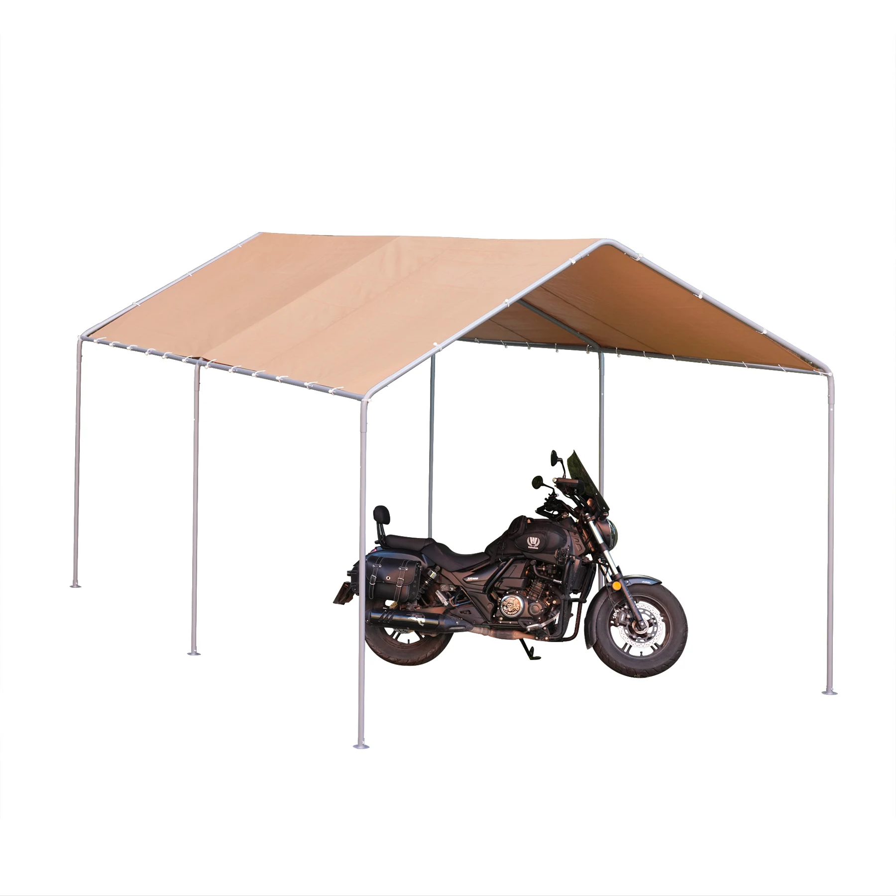 【UPF50+UVカット&防雨】テント 車庫テント ガレージテント 車庫 お祭り 倉庫 奥3m×幅6m×高さ2.82m ガレージテント カーポート 軽自動車用 大型 車 駐車 スチール製 頑丈 仮設倉庫 タープテント【ベージュ】
