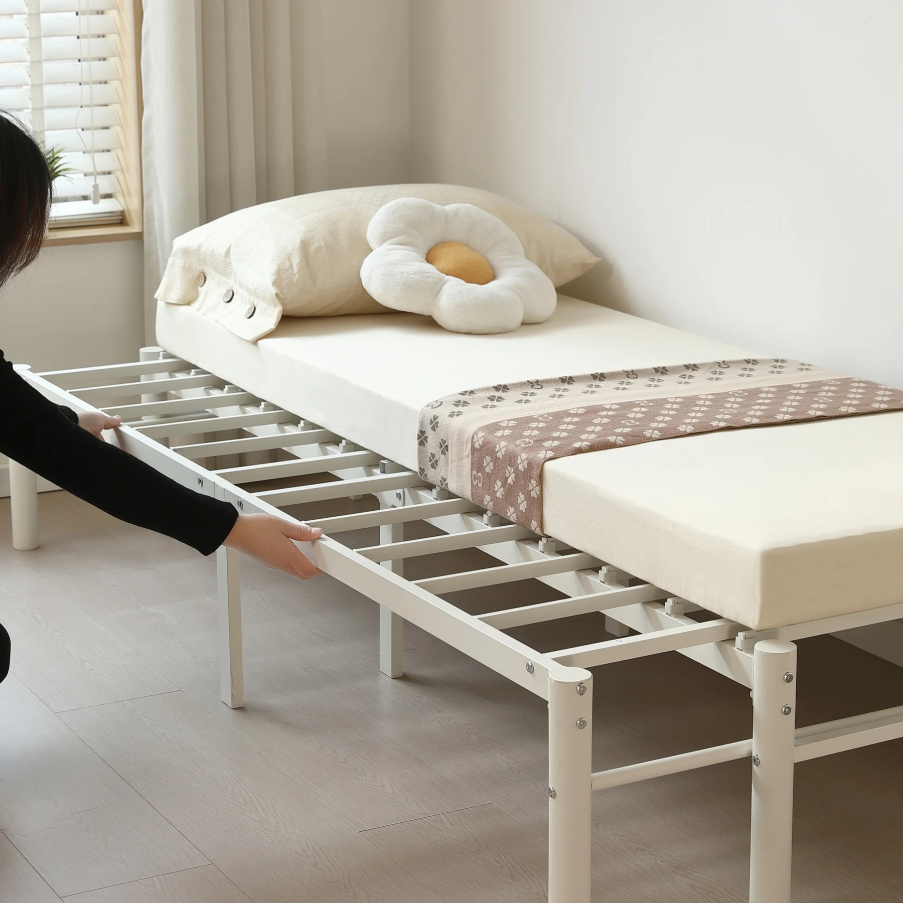 【ベージュマットレスつき】ディベッド 伸長式ベッド シングル 幅76~138cm 長さ200cm セミダブル ダブル パイプベッド ベッドフレーム 伸縮 下収納 おしゃれ 2way アイアン 来客用 省スペース ソファベッド 長さ200cm 北欧 おしゃれ お客用ベッド