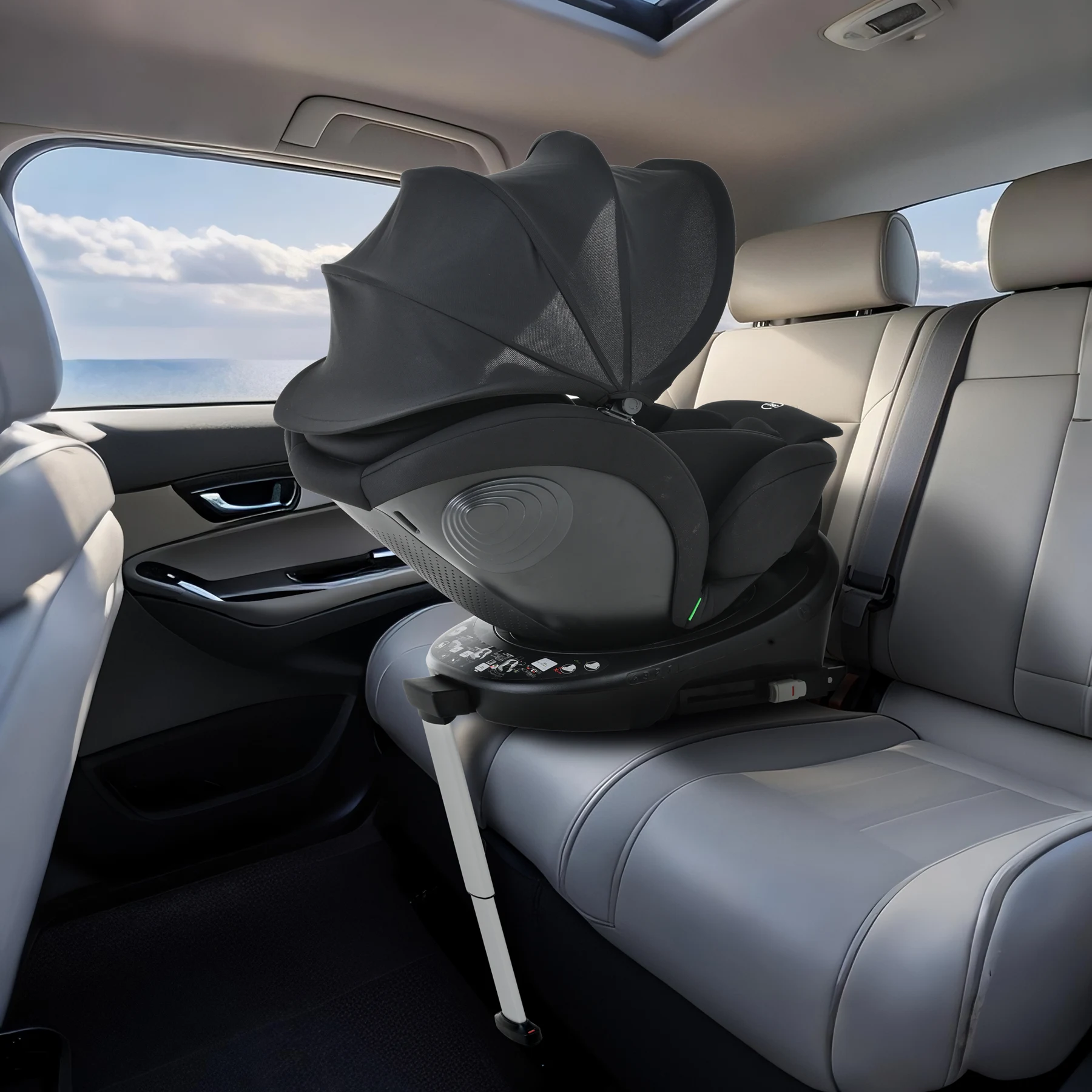 【サポートレッグ】新安全基準R129適合 チャイルドシート ISOFIX 360度回転 0-12歳頃 40~150cm 超広いサンシェード ジュニアシート 長く使える 洗える 取付簡単 キッズシート ベビーシート 出産祝い【ブラック+ダークグレー】