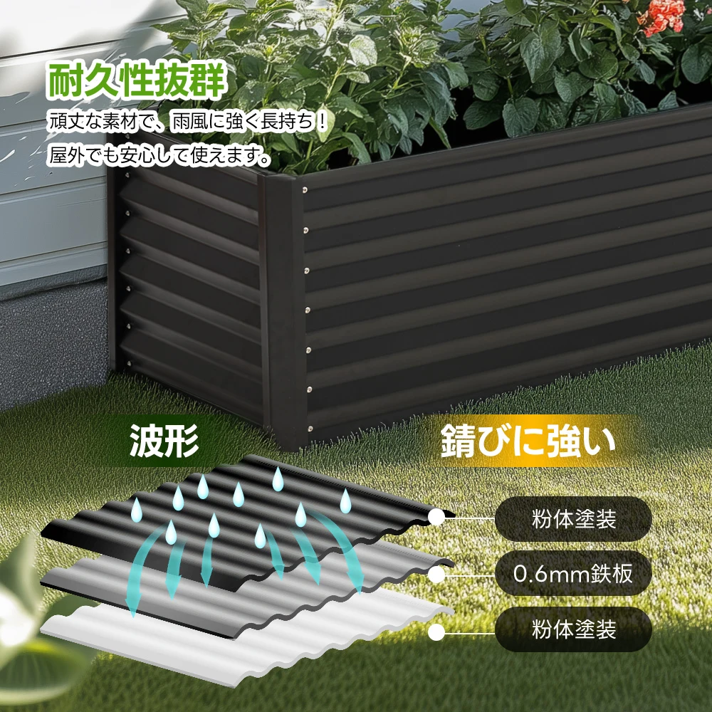レイズドベッド ガーデンベッド L200×W50×H45cm 大型 腐らない 庭 野菜 プランター 果物栽培用 ガーデンフレーム おしゃれ 組立簡単 ガーデンボックス 屋外 家庭菜園 DIY 野菜 植物 花 花園 家庭用【アイボリー】