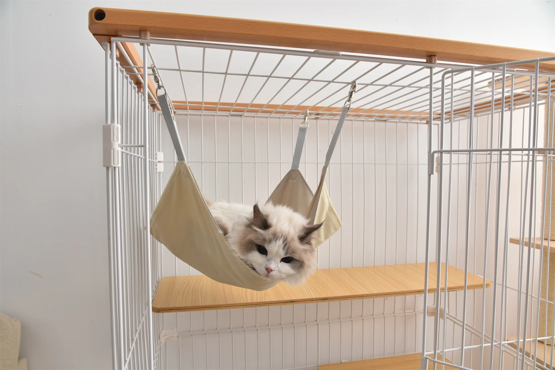 猫 キャットケージ 木製 二段 ナチュラル 1段2段可能 キャスター付 キャットハウス留守番 保護 脱走防止 多頭飼い
