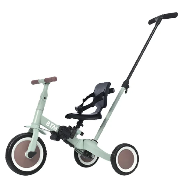 子供用三輪車 4in1 ミント×ブラウン 三輪車のりもの押し棒付き 自転車 おもちゃ 乗用玩具