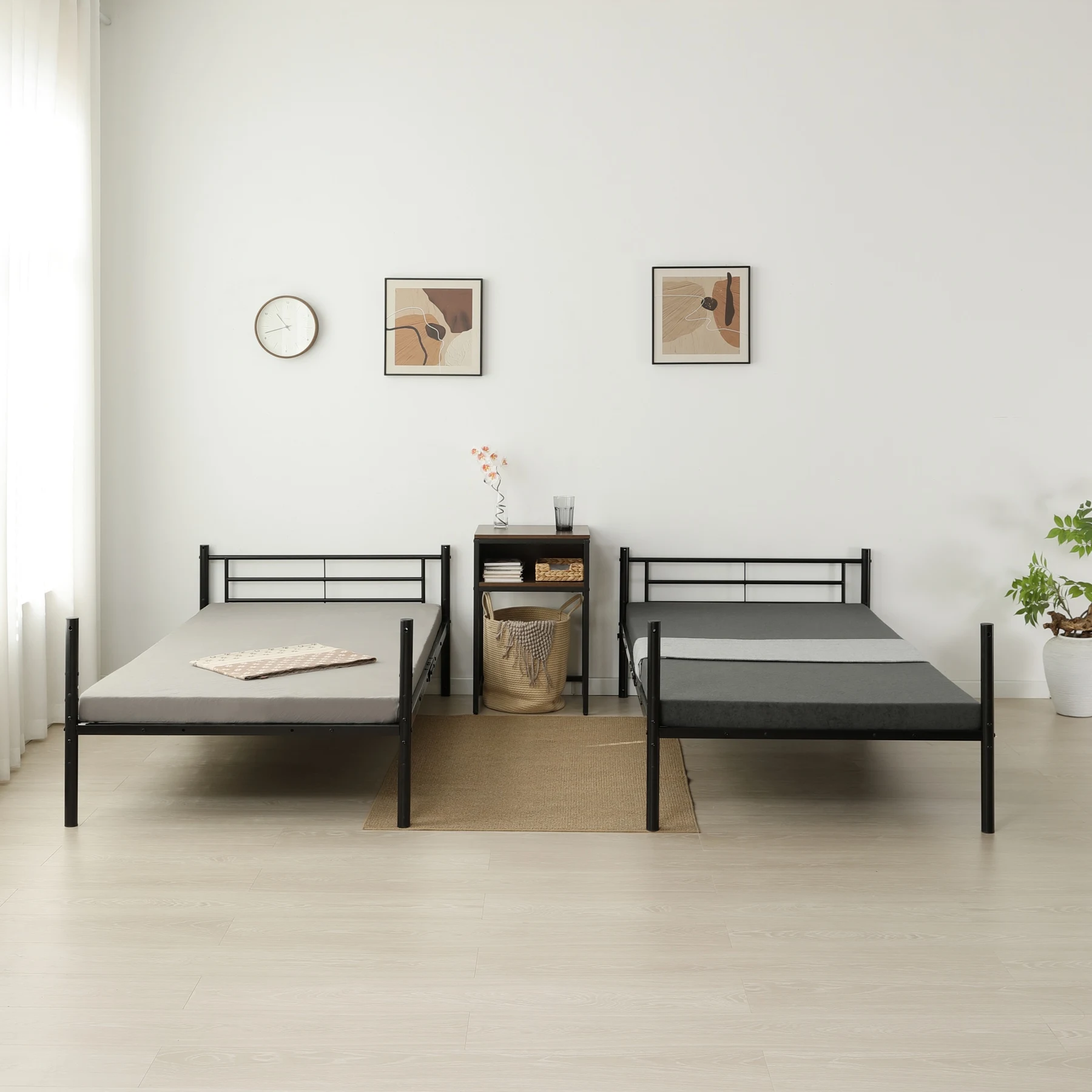 二段ベッド ヨーロッパ安全基準EN747認証獲得済 左右入れ替え可能 シングルベッド パイプ 垂直はしご 分割可能 高さ調節 耐震 頑丈フレーム 大人ベッド 子供部屋 社員寮 学生寮 耐荷重150kg ミドルタイプ 高さ150cm 【ブラック】