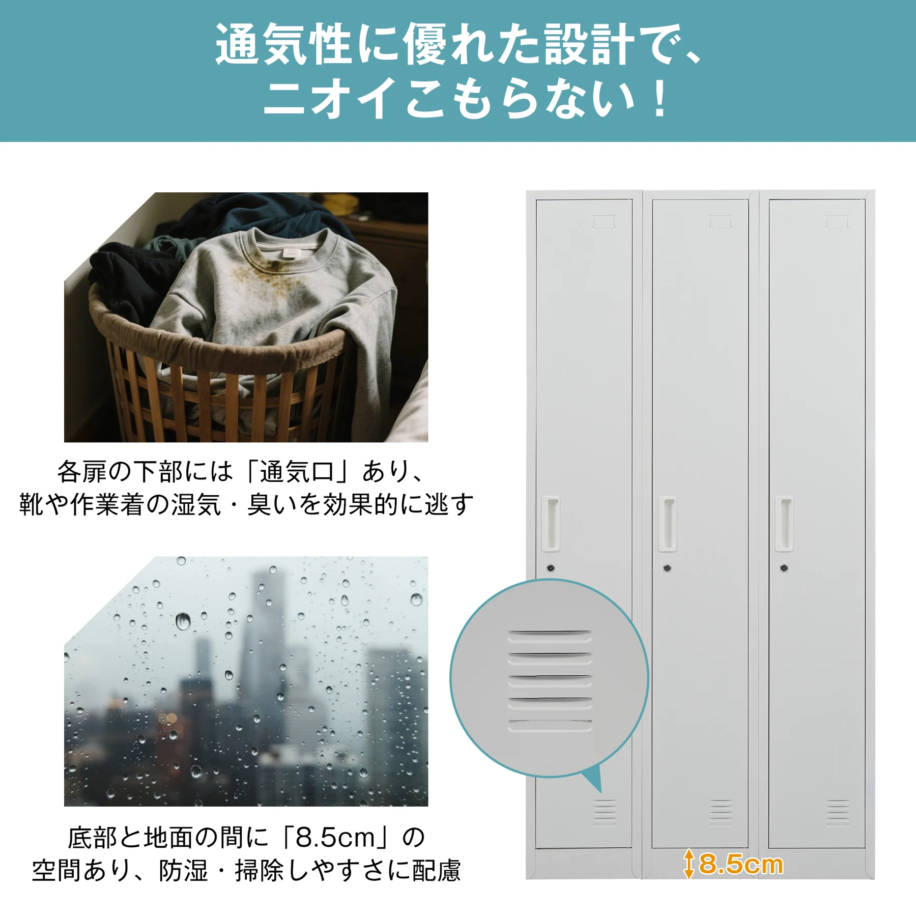 ロッカー スチール製 鍵付き 3人用 収納 オフィス 事務所 会社 店舗 病院 学校 更衣室 業務用 3列 ホワイト
