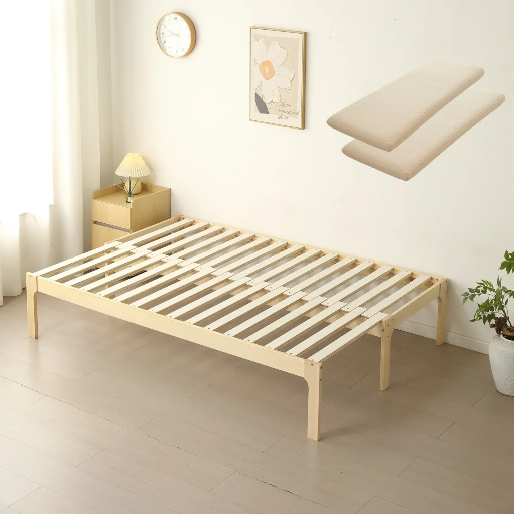 【幅70cmマット2個付き】ソファベッド ディベッド 木製 伸長式ベッド ダブル D 2way パイン材 フレームのみ すのこ シングル セミシングル セミダブル SS~D