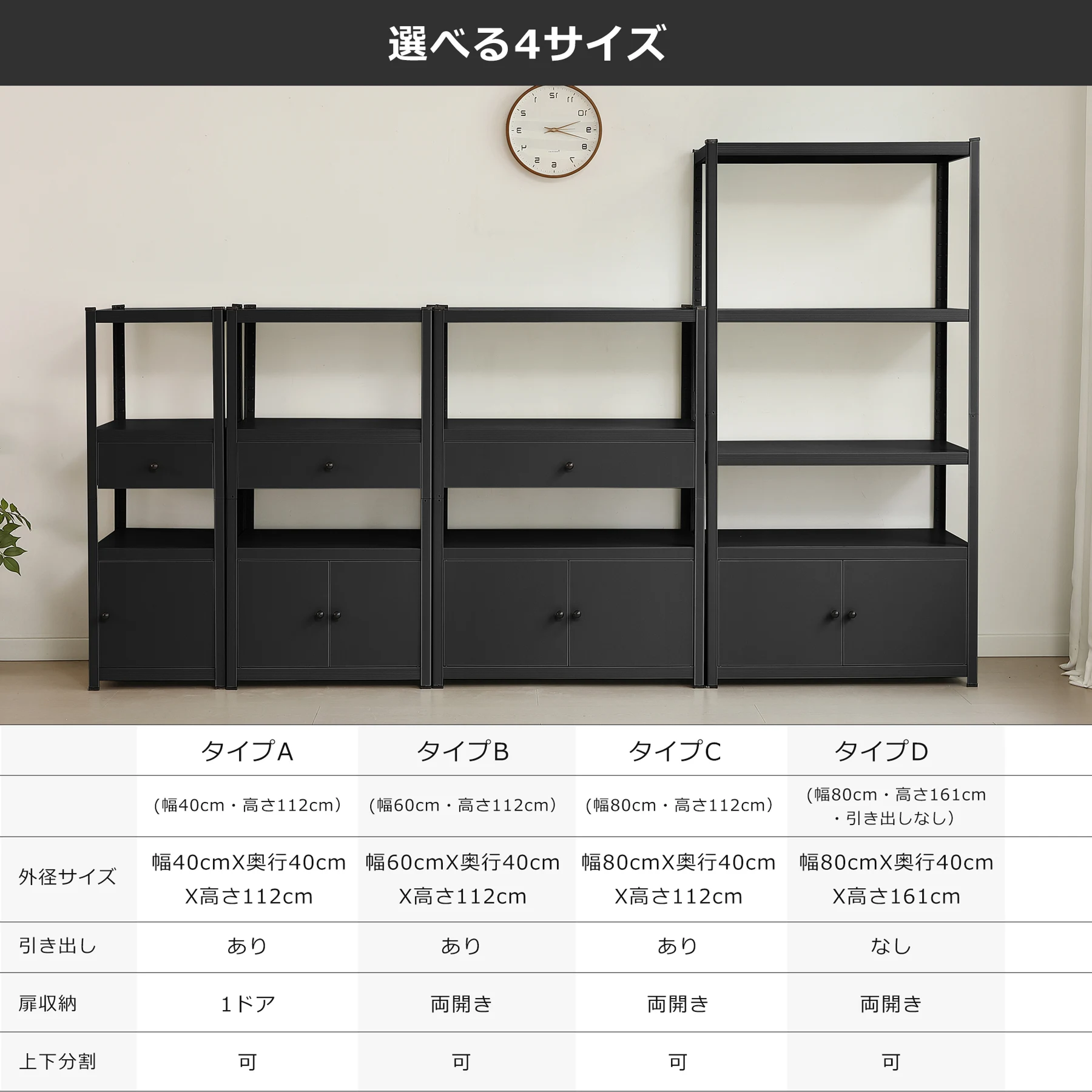 【 幅40cm×奥行40cm】スチールラック 高さ調整可能 扉付き 引き出し収納 大容量 オーペンラック 扉付き オープンラック 可動棚 分割可能 大容量 オープンシェルフ 収納ラック キッチンラック 棚 食器棚 収納ラック 棚 物置 作業台 倉庫用