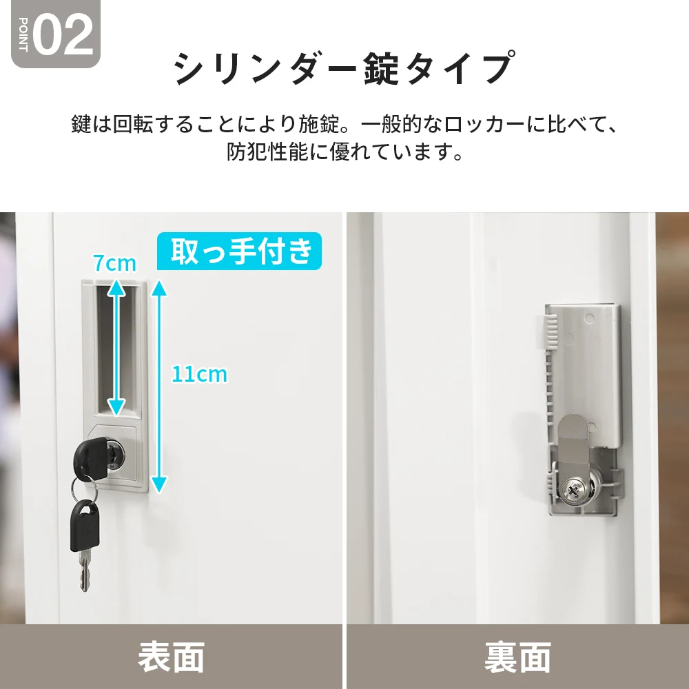 ロッカー スチールロッカー オフィスロッカー 脚付き 4人用 ホワイト 鍵付き シリンダー錠 スペアキー付