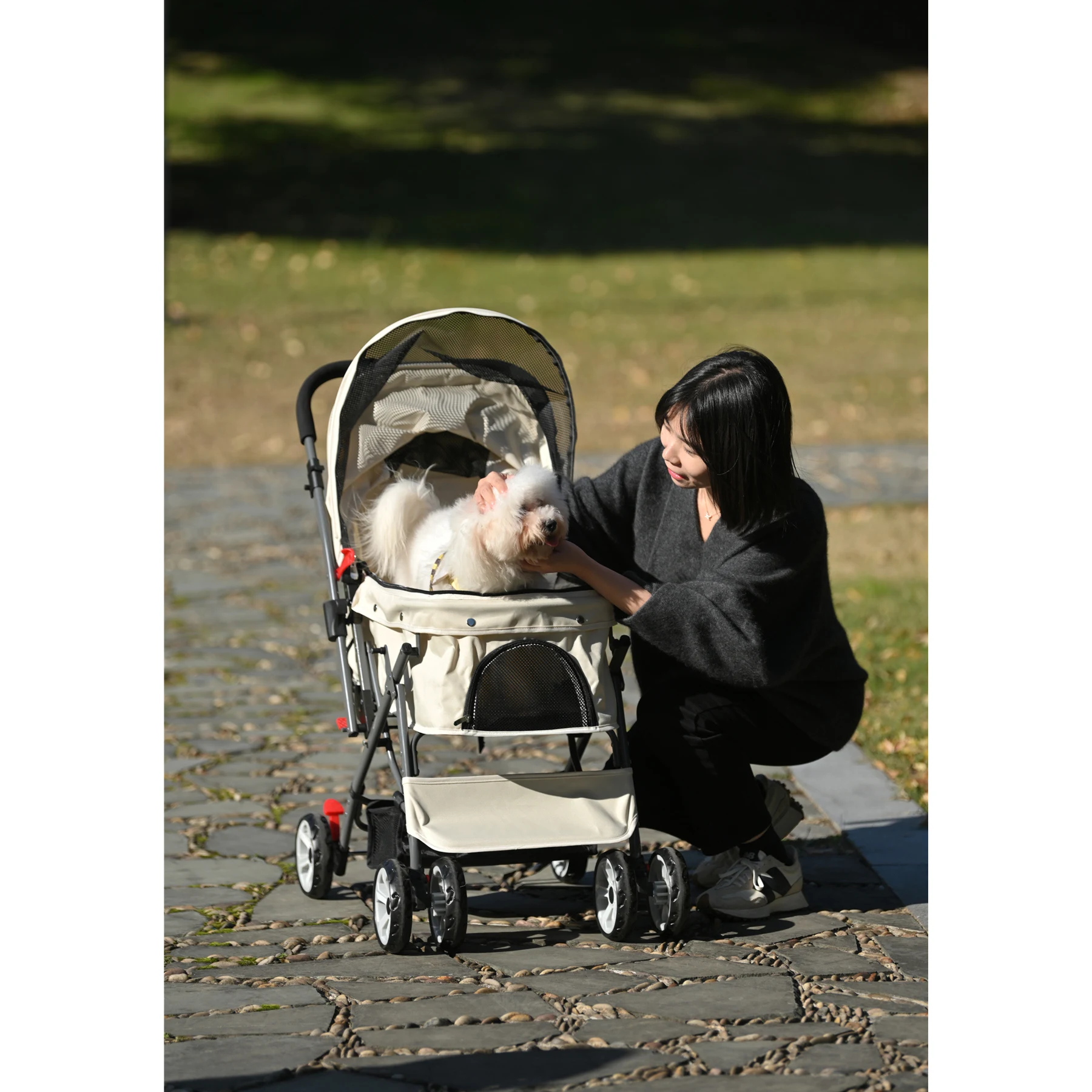 ペットカート 対面式 折りたたみ 多頭 中型犬 小型犬 猫 2way 軽量 組立簡単 工具不要 介護用 ドッグカート ペットバギー 犬 猫 動物 ペット用品 【ベージュ】