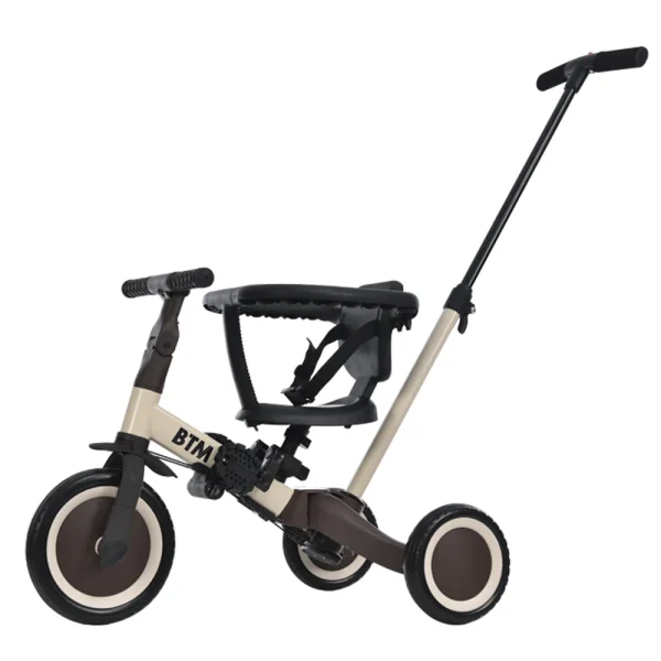 子供用三輪車 5in1 (ベージュ×ブラウン) 自転車 オリジナル 押し棒付き 安全バー付き キックボード