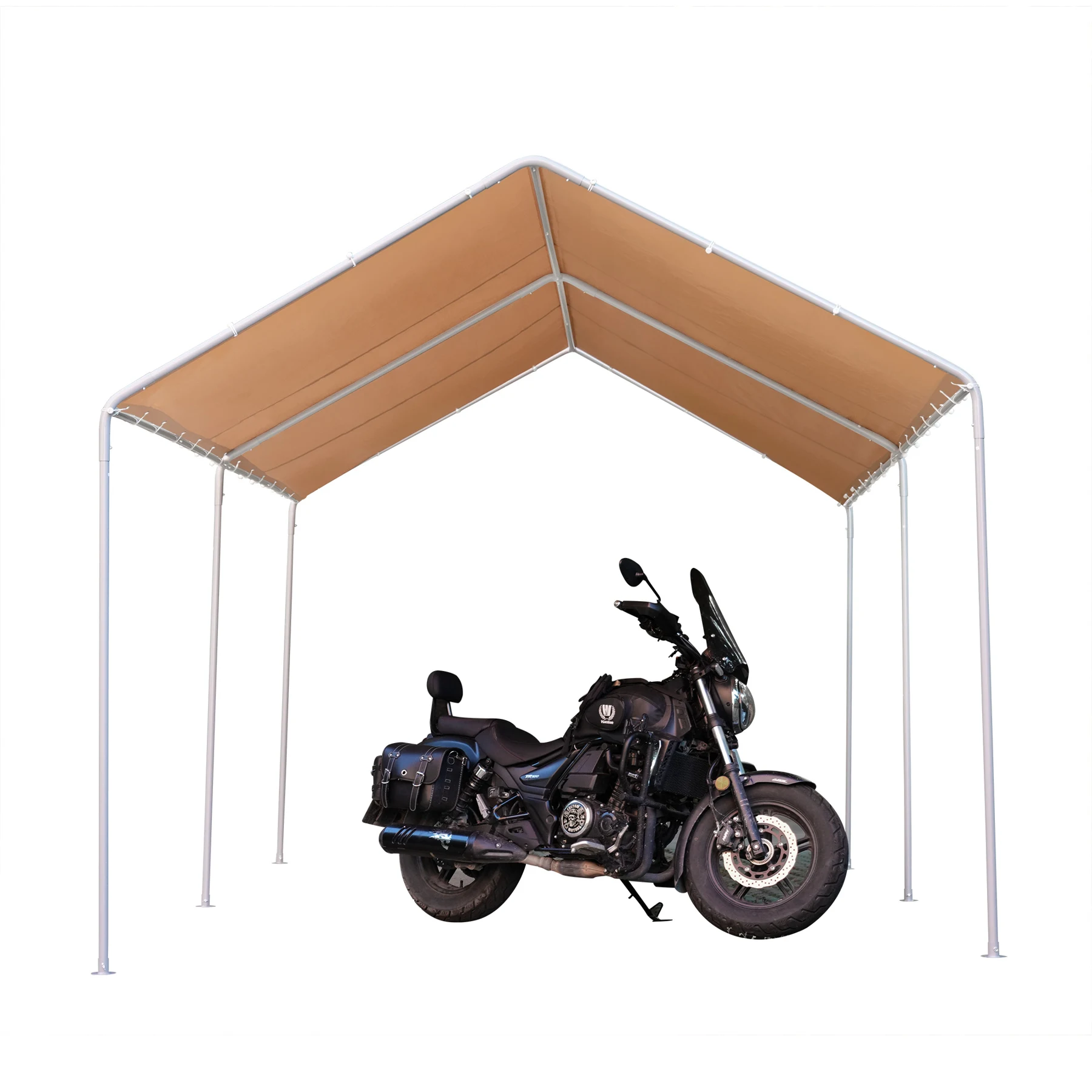 【UPF50+UVカット&防雨】テント 車庫テント ガレージテント 車庫 お祭り 倉庫 奥3m×幅6m×高さ2.82m ガレージテント カーポート 軽自動車用 大型 車 駐車 スチール製 頑丈 仮設倉庫 タープテント【ベージュ】