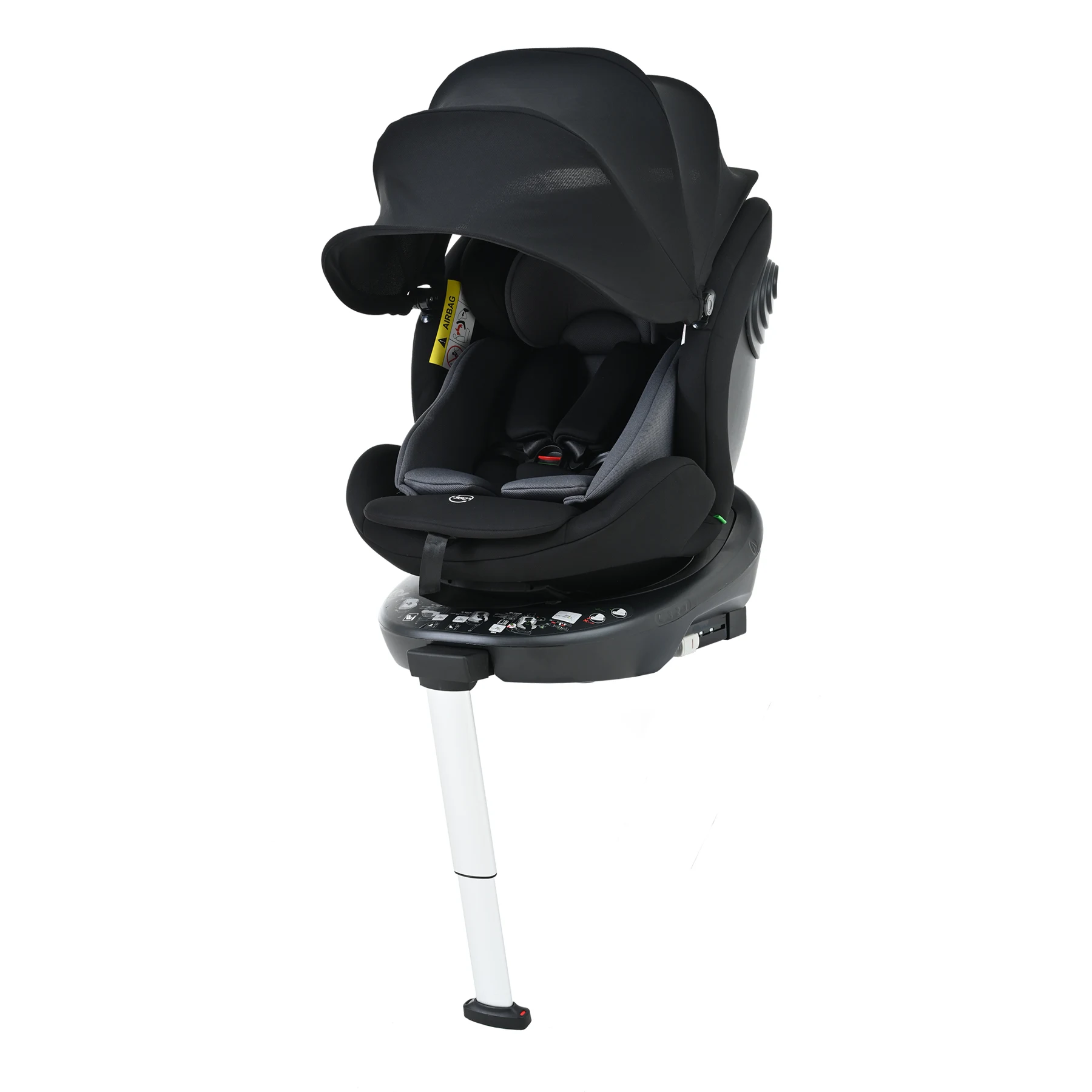 【サポートレッグ】新安全基準R129適合 チャイルドシート ISOFIX 360度回転 0-12歳頃 40~150cm 超広いサンシェード ジュニアシート 長く使える 洗える 取付簡単 キッズシート ベビーシート 出産祝い【ブラック+ダークグレー】