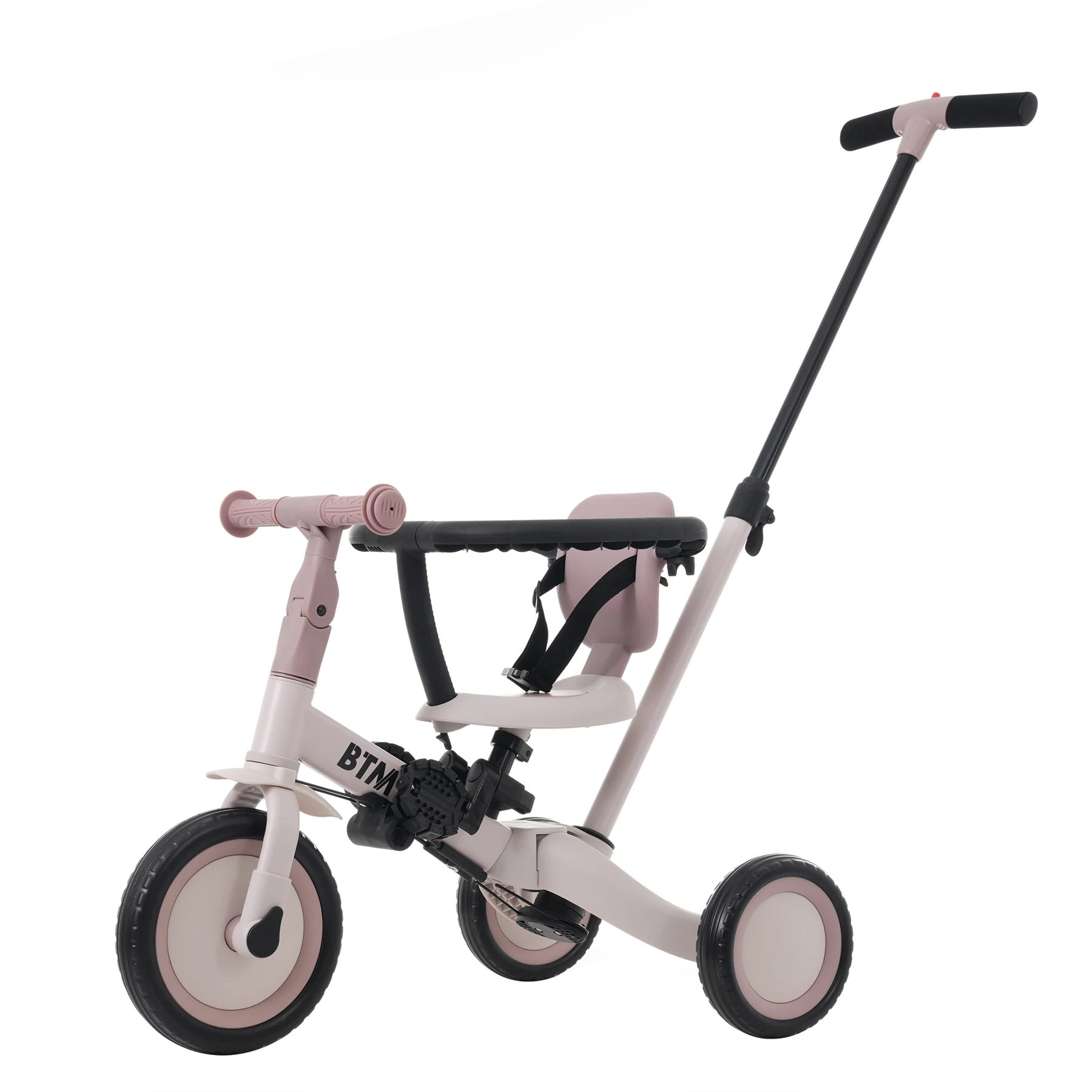 【MS295471 NEW COLOR:ピンク】子供用三輪車 4in1 自転車 オリジナル 押し棒付き 安全バー付き キックボード