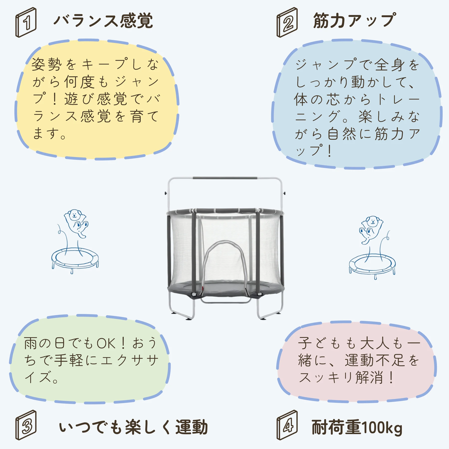 2025新作 鉄棒&トランポリン 子供用 高さ3段階 ベビーサークル 安全ネット付き 安全カバー セーフティネット付き スプリング式 静音 大型 家庭用 室内 スポーツ 遊具 おもちゃ グレー
