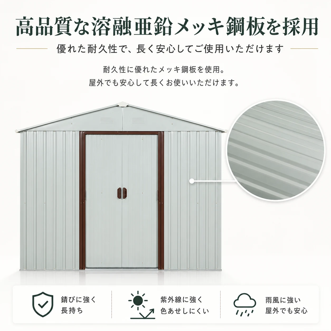 物置 屋外 戸外収納庫 スチール 幅194*奥行き131*高184 床材補強フレーム付 引き戸両開きタイプ 換気口付き 防さび ベランダ 防水 ガーデニング 庭