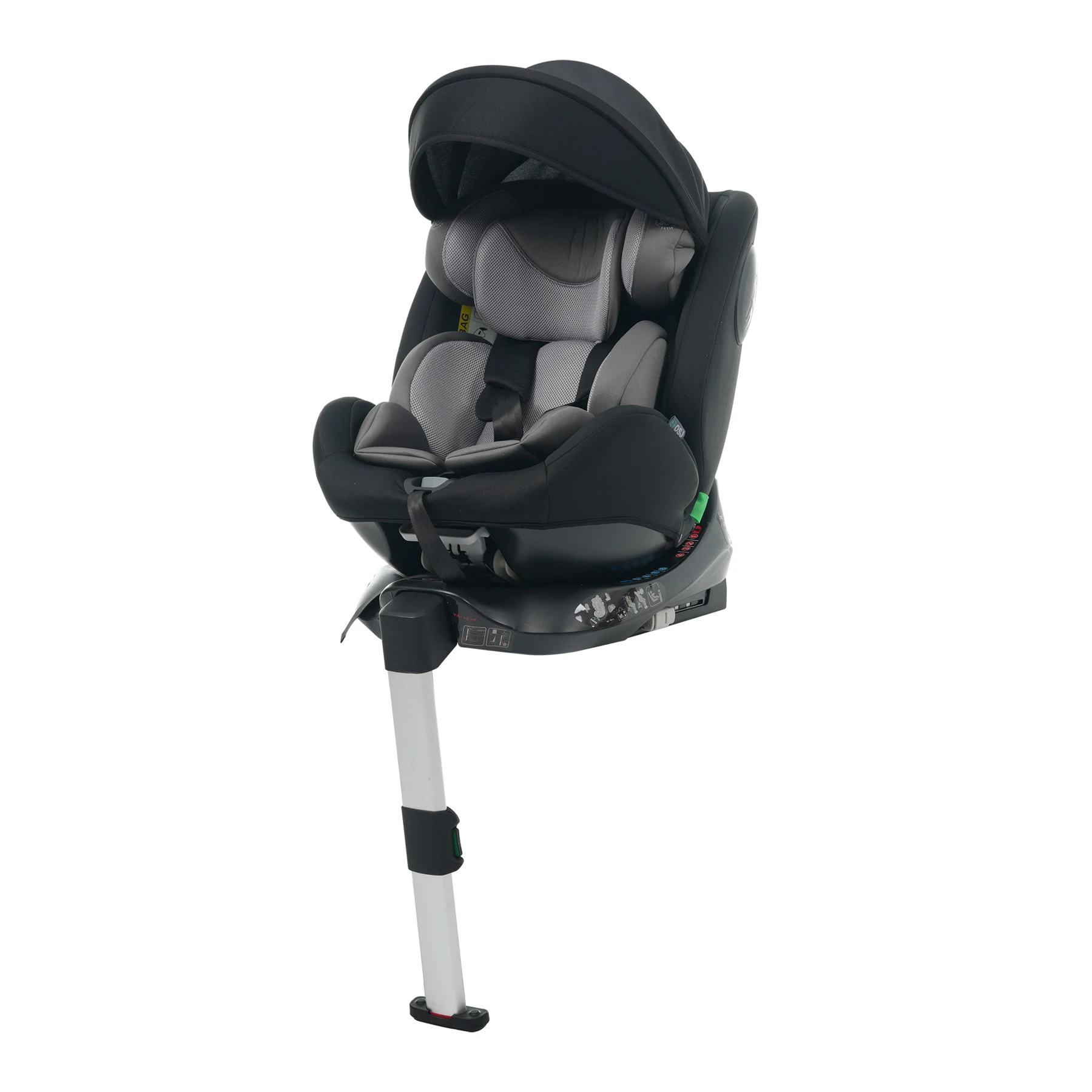 【サポートレッグ】 新安全基準R129適合 チャイルドシート ISOFIX 360度回転 0-12歳頃 40~150cm キャノピー付き ジュニアシート 長く使える 洗える 取付簡単 キッズシート ベビーシート 出産祝い【ブラック+グレー】