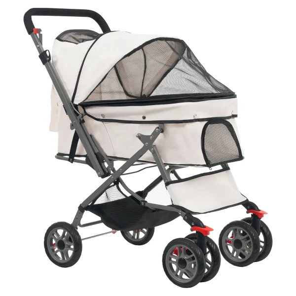 ペットカート 対面式 折りたたみ 多頭 中型犬 小型犬 猫 2way 軽量 組立簡単 工具不要 介護用 ドッグカート ペットバギー 犬 猫 動物 ペット用品 【ベージュ】