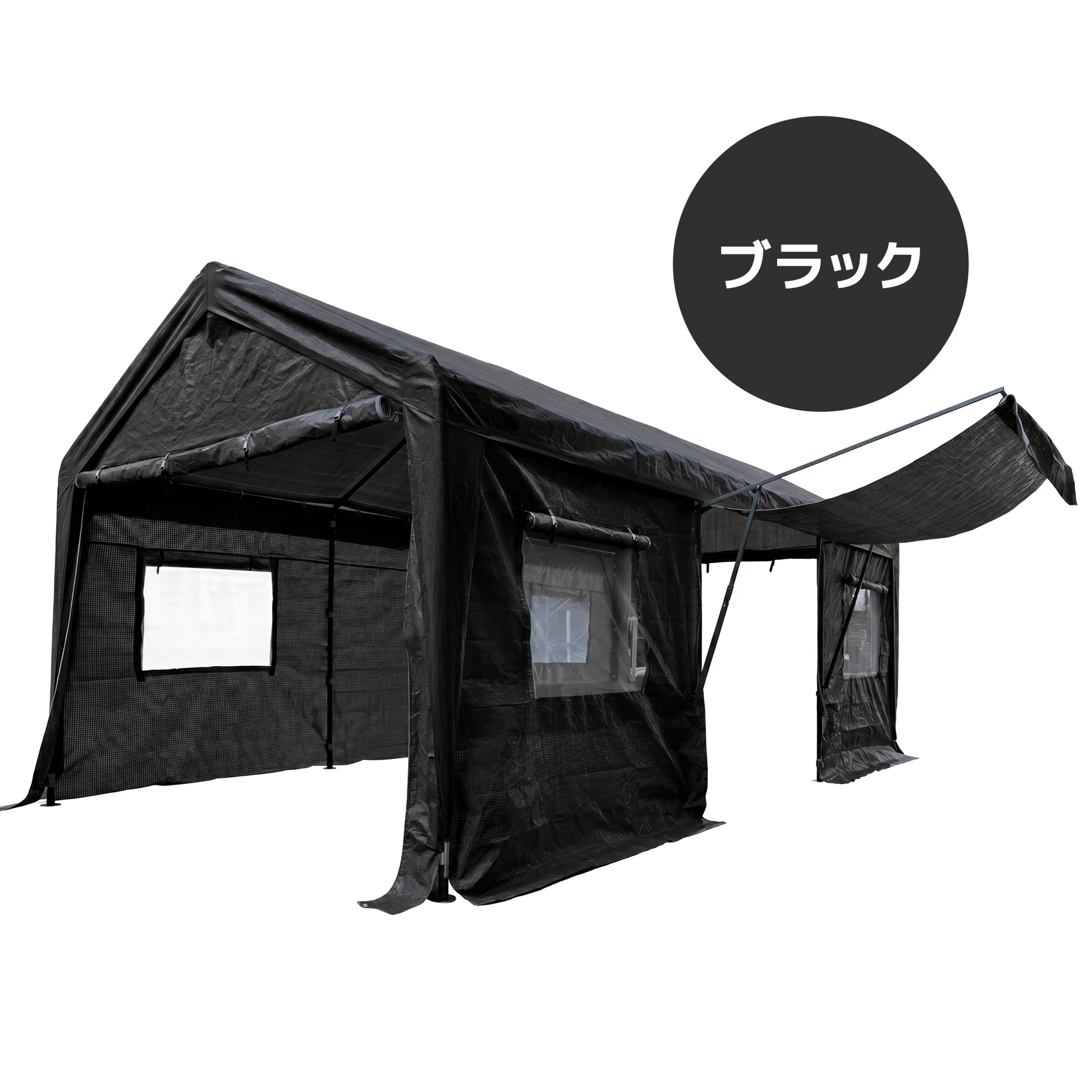 【UV·防水 上開きドア】テント 車庫テント ガレージテント 3×6m UV ガレージテント カーポート 軽自動車用 大型 車 駐車 スチール製 頑丈 仮設倉庫 タープテント【ブラック】