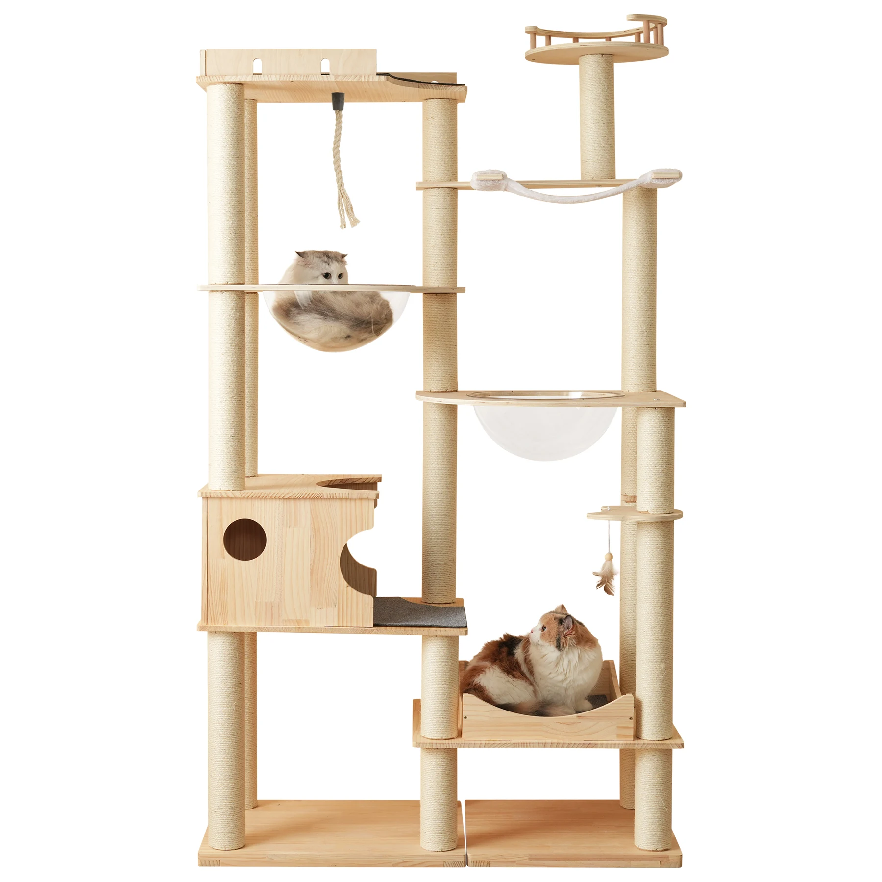 【N504P333542A】猫タワー キャットツリー 高さ196cm 据え置き 多頭飼い 宇宙船 ネコタワー ハンモック 上り下りしやすい 爪とぎポール 木製 可愛い 子猫 大型猫 ペット用品 高い安定性 運動不足解消 おしゃれ 日本語説明書付き 頑丈