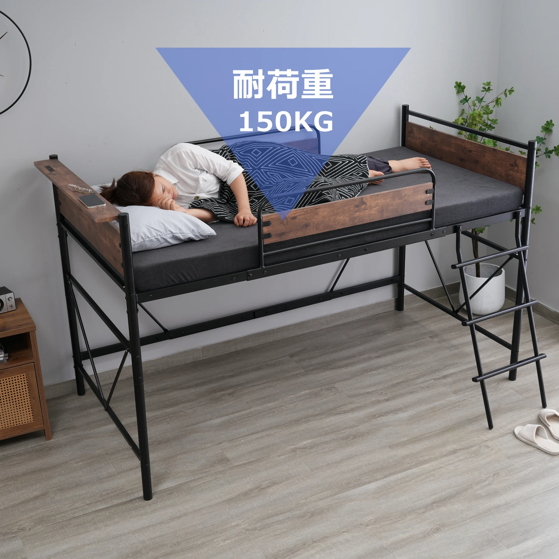 ロフトベッド パイプベッド シングル 耐荷重150kg 高さ125cm システムベッド ロータイプ ミドルタイプ 収納 北欧風 大人 一人暮らし ハンガーポール4本付属 送料無料 スチール 耐震 ベッド 子供部屋
