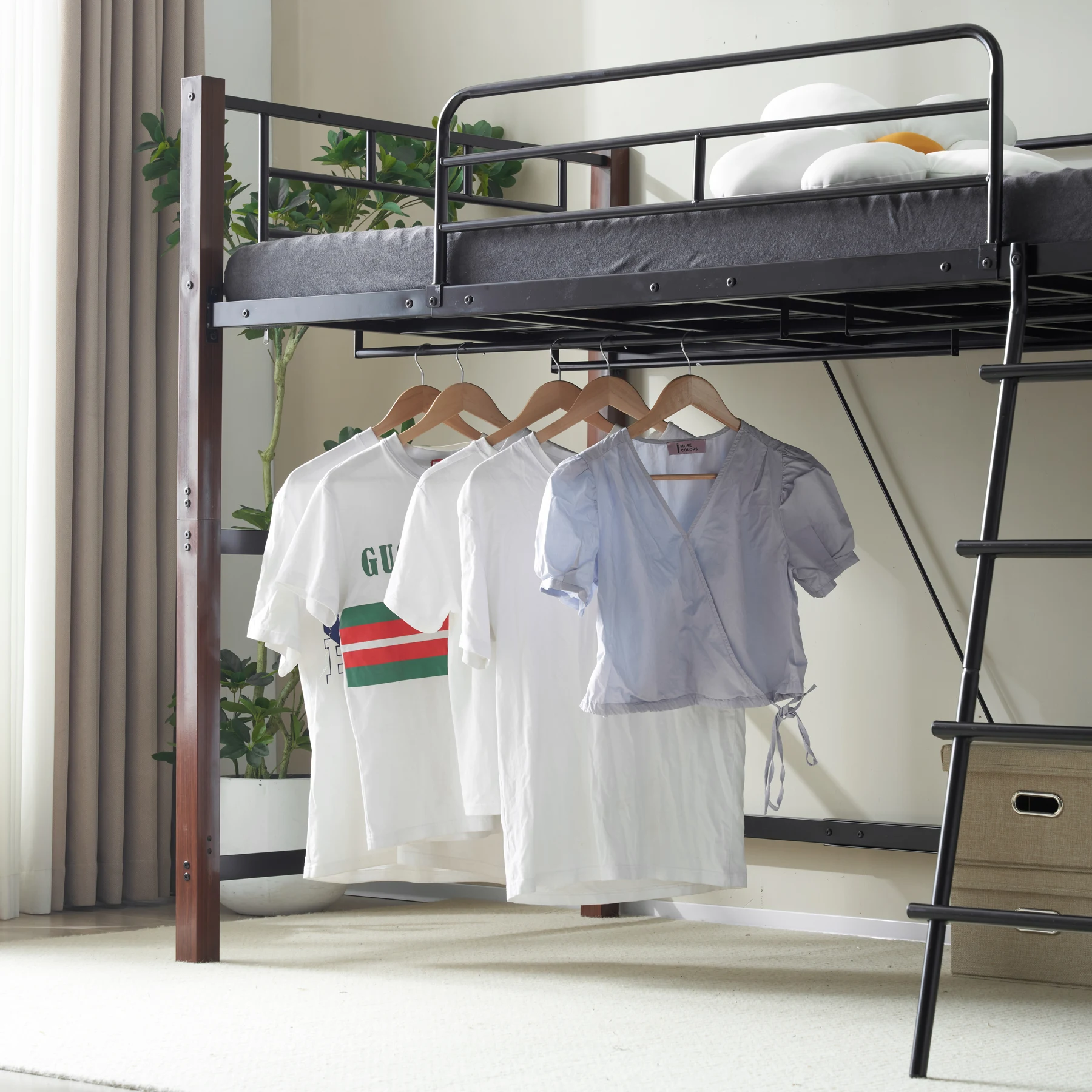 【高さ140cm】ロフトベッド パイプベッド シングル 耐荷重150kg システムベッド ロータイプ ミドルタイプ 棚 収納 北欧風 大人 一人暮らし ハンガーポール4本付属 送料無料 スチール 耐震 ベッド 子供部屋