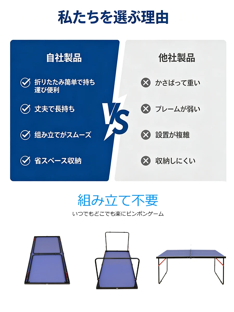折りたたみ卓球台 コンパクト 家庭用 省スペース マンションでも 簡単組み立て 軽量 収納ラクラク 子供と楽しめる 家族団らん 室内遊び スポーツ リビングゲーム(blue)