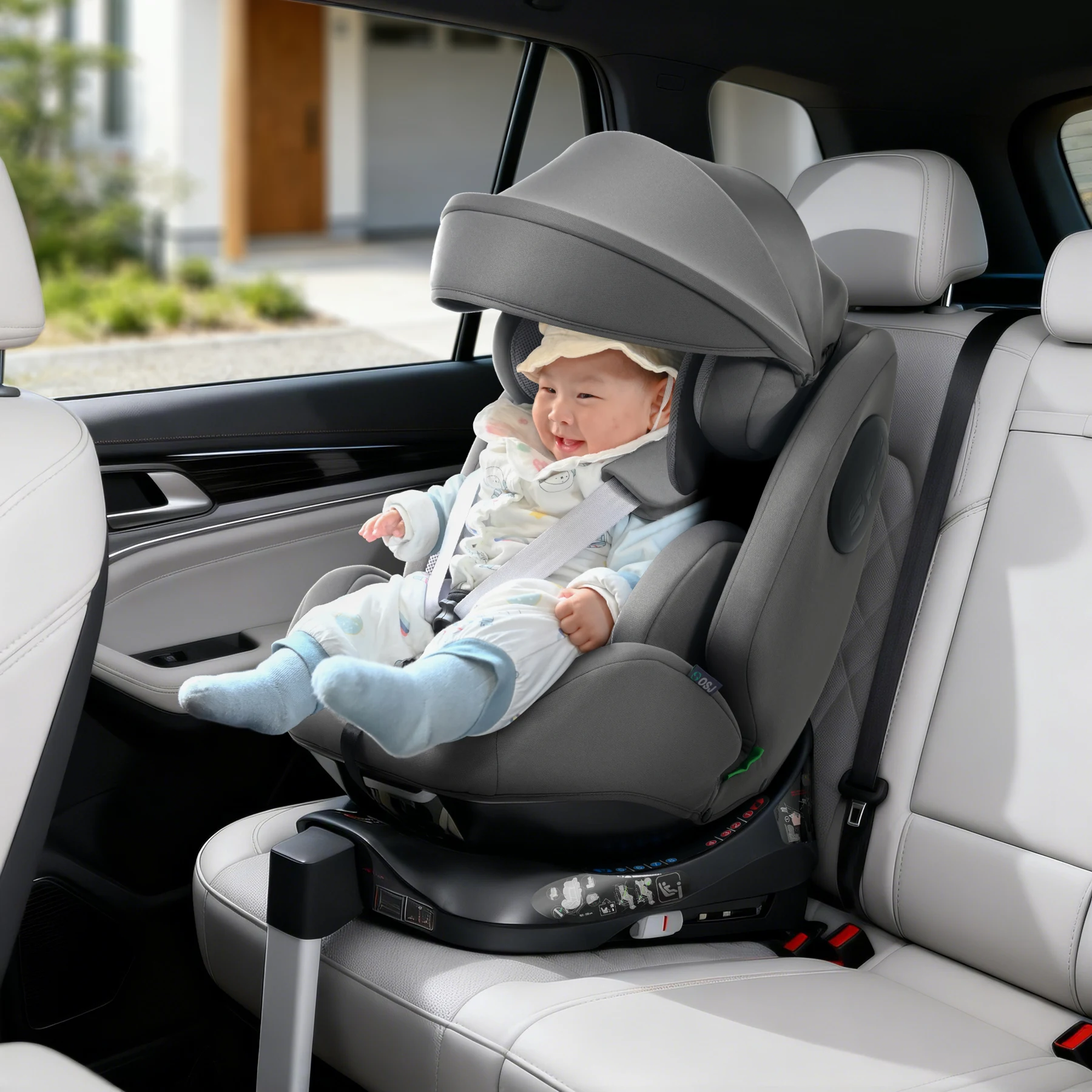 【サポートレッグ】 新安全基準R129適合 チャイルドシート ISOFIX 360度回転 0-12歳頃 40~150cm キャノピー付き ジュニアシート 長く使える 洗える 取付簡単 キッズシート ベビーシート 出産祝い【ブラック+グレー】