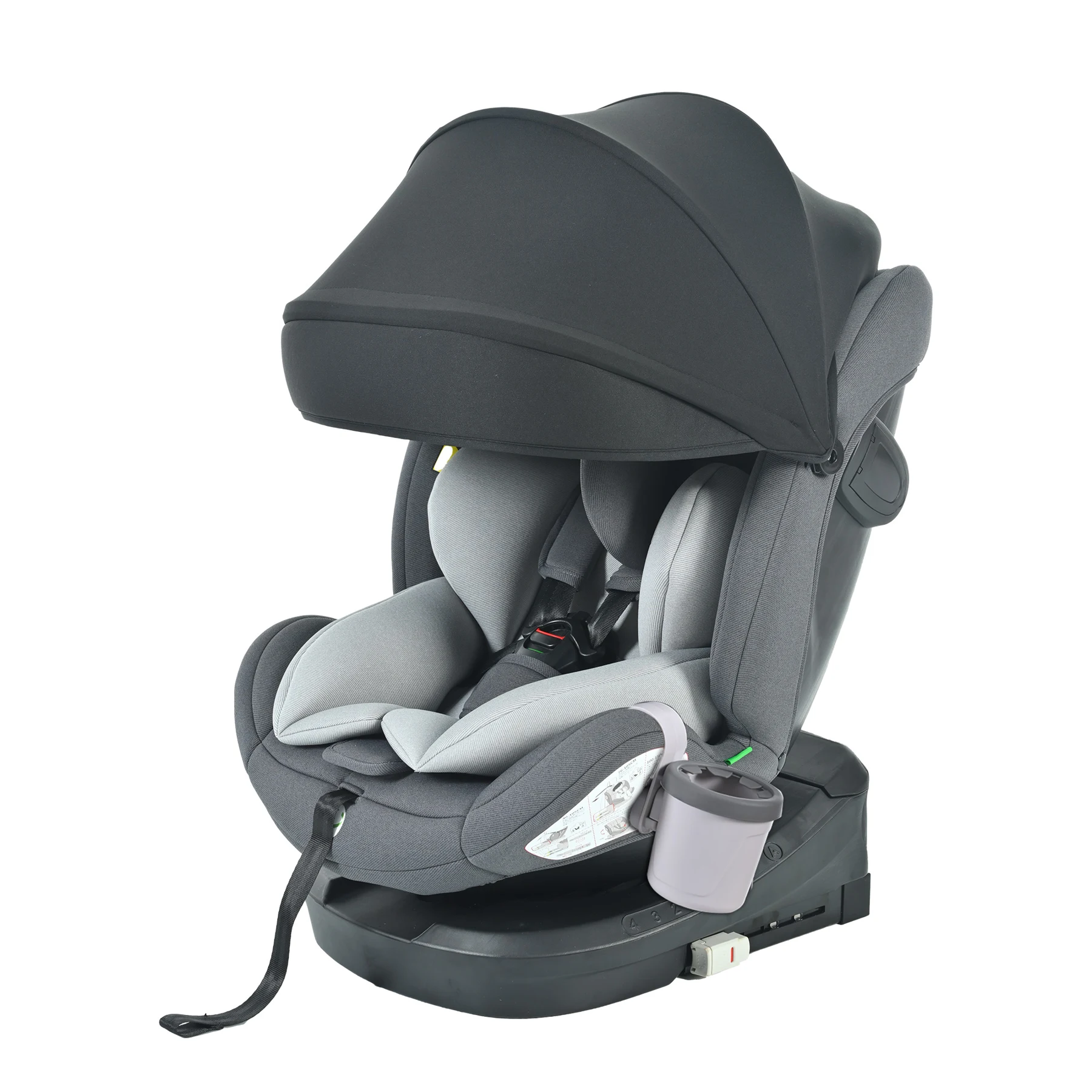 【ドリンクホルダー追加】【サーポットレッグ】チャイルドシート 新生児 ISOFIX 0歳~12歳 360度回転式 40~150cm ジュニアシート 調節可能 洗える 超広いキャノピー付き ベビーシート 出産祝い 車【ダークグレー+ライトグレー】