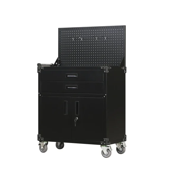 ツールキャビネット ツールワゴン ツールカート工具カート 可動棚付き ロールキャビネット スチール ローラーキャビネットハンドル 耐荷重150KG 幅82*奥行き43*高133 フック付 DIY 2段引き出し 有孔ボード付き 鍵付き キャスター付き ロック付き 新作