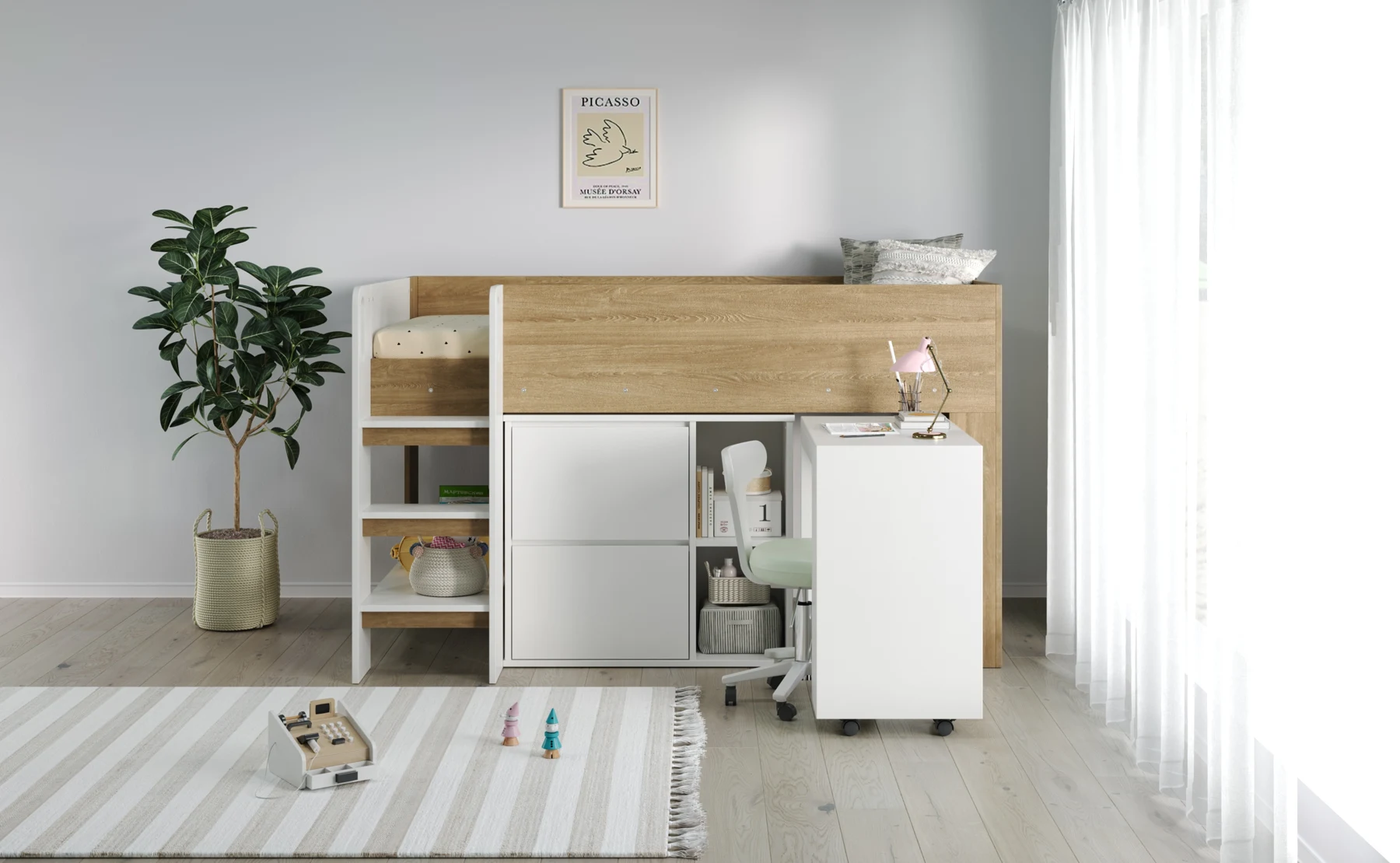【3梱包】システムベッド 3点セット 分離可能 高さ120cm シングル デスクベッド ロータイプ ハシゴ 学習机 すのこ キャビネット 収納棚 引き出し システムベッドデスク 本棚 収納 ブックシェルフ ロフト ベッドロフトシステムベッド セット 木製ベッド 子供部屋 大人