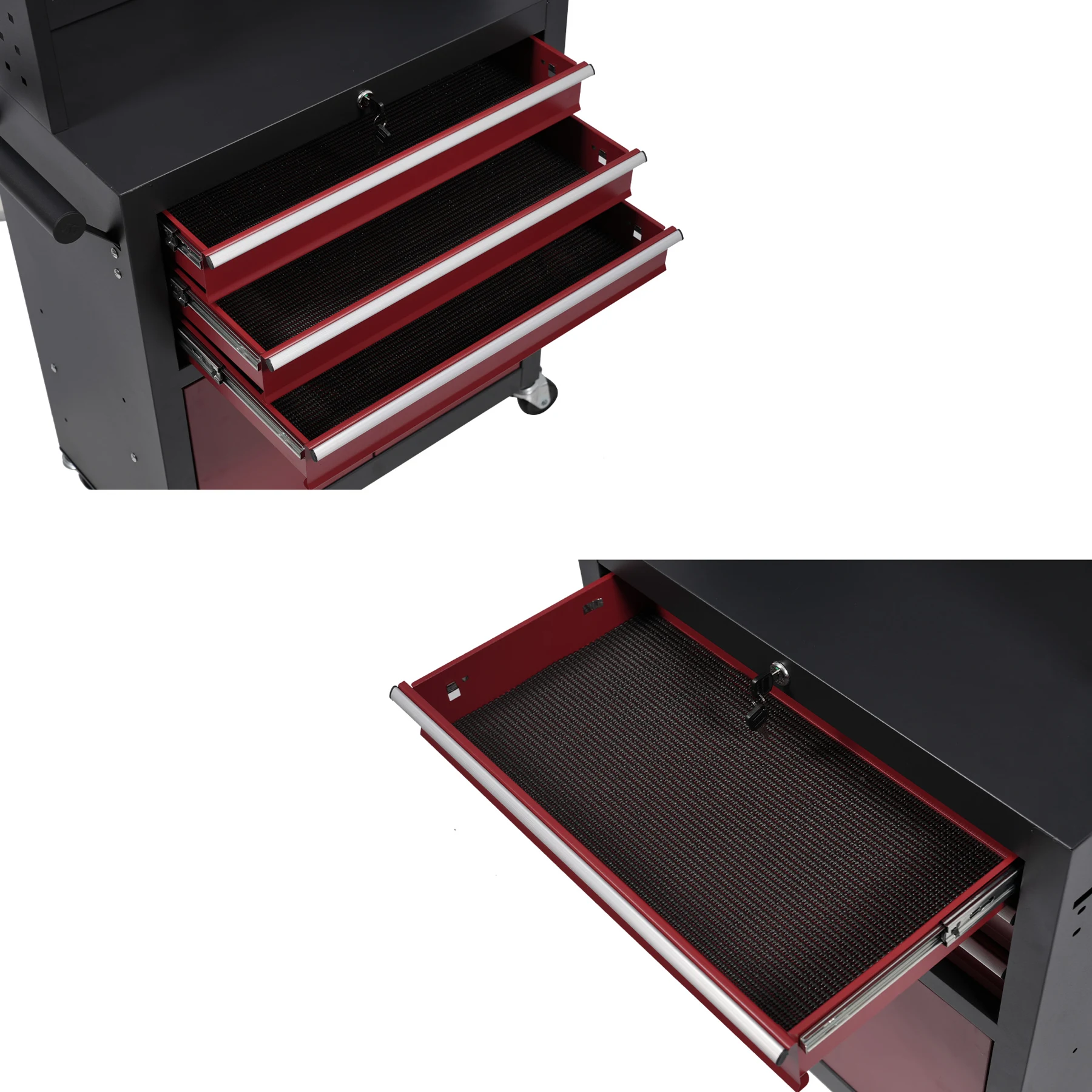 ツールキャビネット 多機能 ツールワゴン ツールカート工具カート ロールキャビネット スチール ローラーキャビネット ハンドル 耐荷重50KG フック付 DIY 引き出し 有孔ボード付き 鍵付き キャスター付き ロック付き 新作【ブラック】
