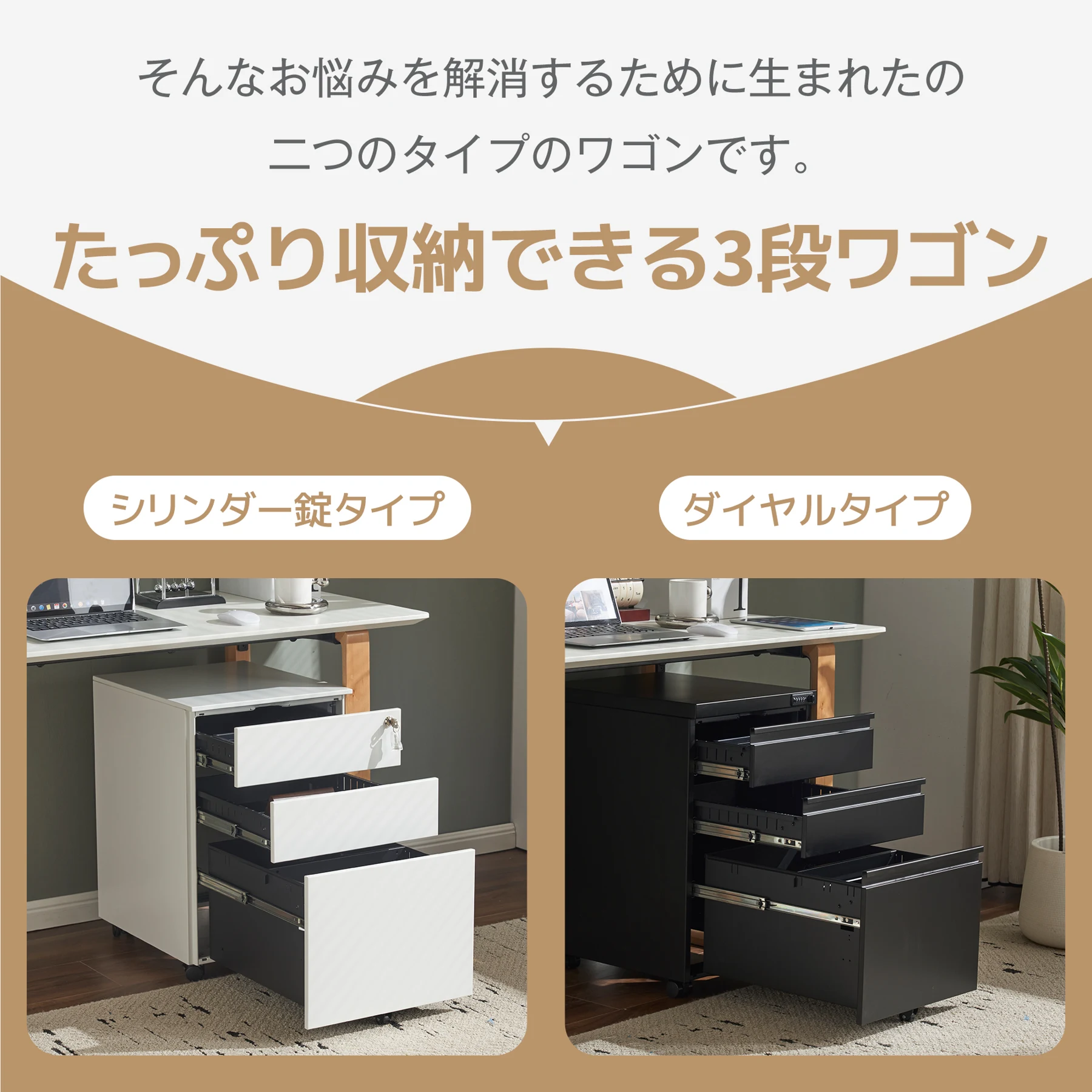 10台 組立必要品 デスクワゴン サイドワゴン ラック ダイヤル錠 キャスター付き 脇机 オフィス 収納 大容量 3段 キャスター付き スチール