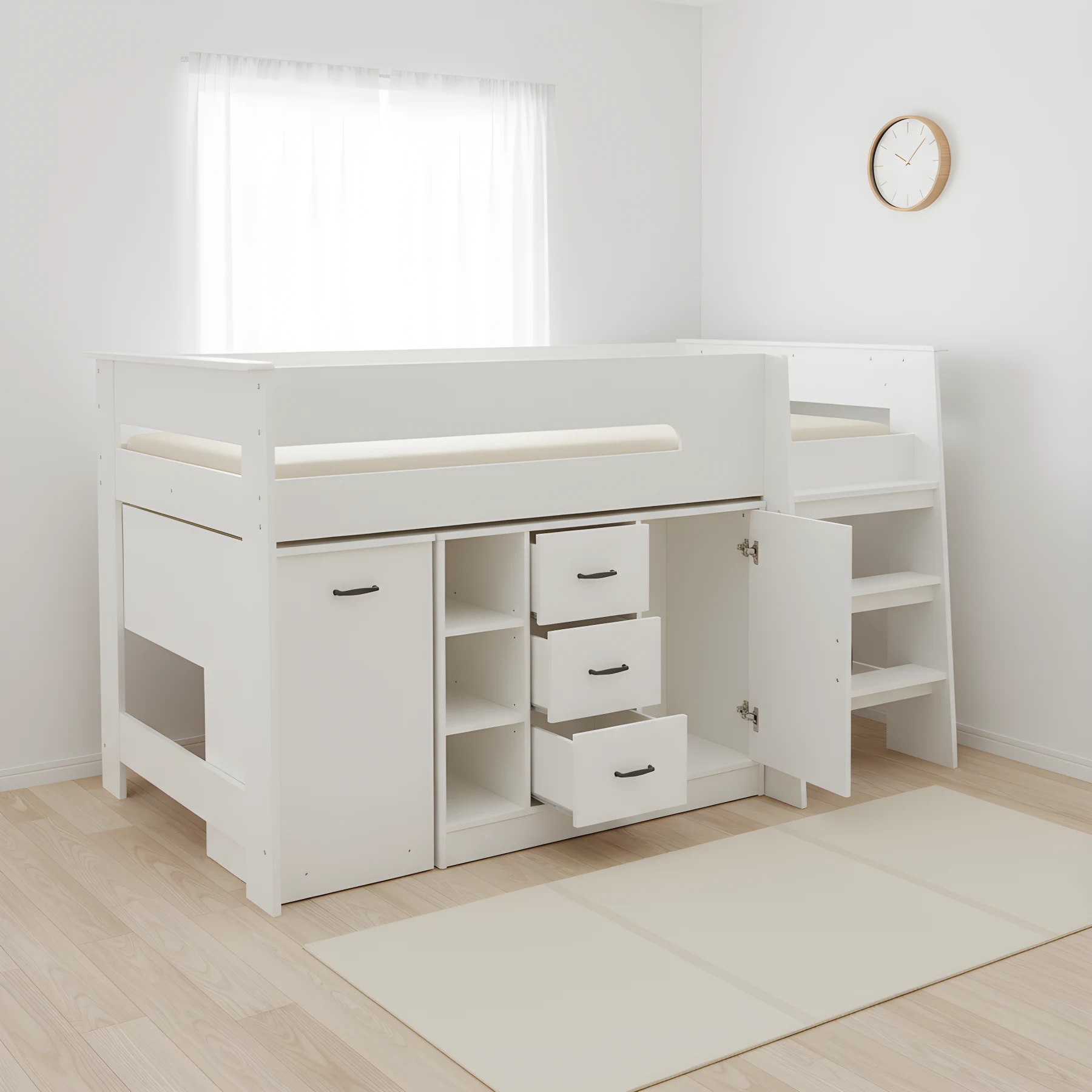 【3梱包】システムベッド 3点セット 分離可能 高さ115cm シングル デスクベッド ロータイプ ハシゴ 学習机 すのこ キャビネット 収納棚 引き出し システムベッドデスク 本棚 収納 ブックシェルフ ロフト ベッドロフトシステムベッド セット 木製ベッド 子供部屋 大人