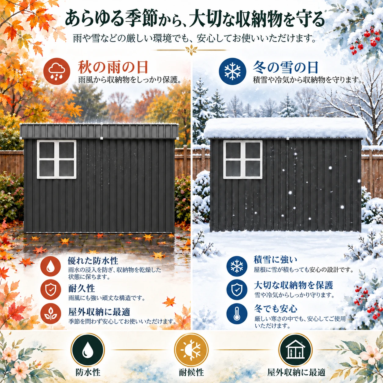 物置 屋外 戸外収納庫 スチール 幅121*奥行き281*高180 サイドドア 片開き戸 換気口付き 防さび ベランダ 防水 ガーデニング 庭