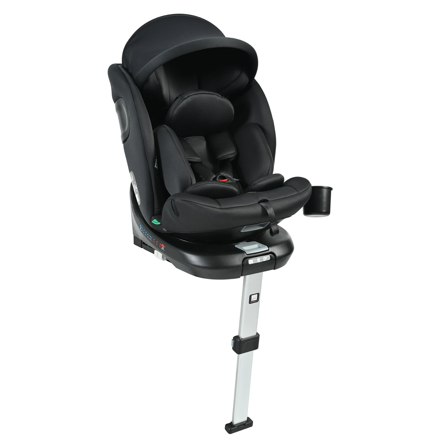 【サポートレッグ】チャイルドシート 新生児 ISOFIX 0歳~12歳 360度回転式 40~150cm ジュニアシート 調節可能 洗える キャノピー付き ベビーシート ドリンクホルダー付き 出産祝い 車【ブラック】