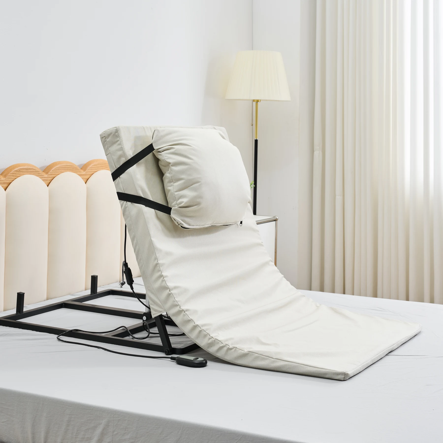 75*125cm 電動マット サイズ 電動リクライニングマット 電動ベッド 折りたたみベッド 電動 リクライニングベッド 2°~70°角度調整 ベッド シングル 無段階 家庭用 組立簡単 高さ調節 角度調整