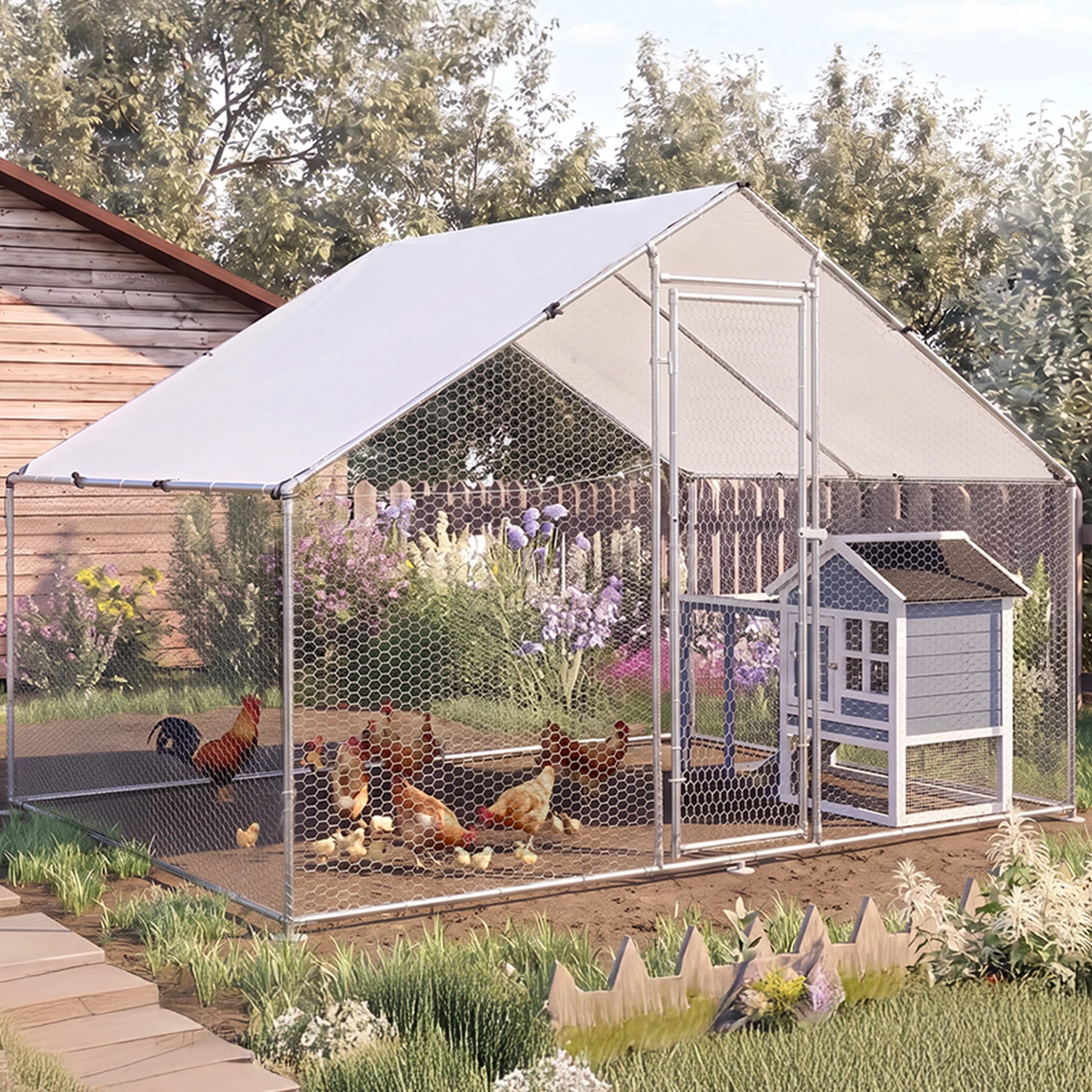 鶏ケージ 大型ペットケージ 小動物ケージ 35羽用 大型鳥かご 鶏小屋 鶏用ケージ 鶏舎 大容量 うずら 鳩 兎 モルモット フェレット ハリネズミ 飼育小屋 組立簡単【シルバー】