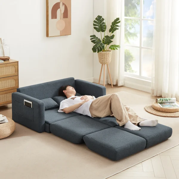 2 seater sofa ソファ 2人掛け 収納付き ファブリック 両側に肘掛け付き 木脚外し可能 ローソファ コンパクト ひとり暮らし カウチソファー